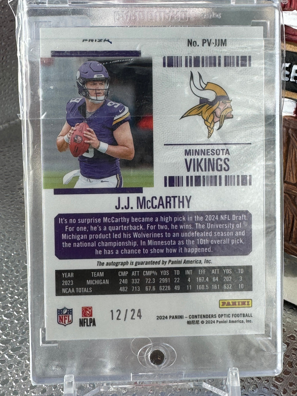 2024 Panini Contenders Optic J.J. McCarthy #PV-JJM Prizm RC 12/24