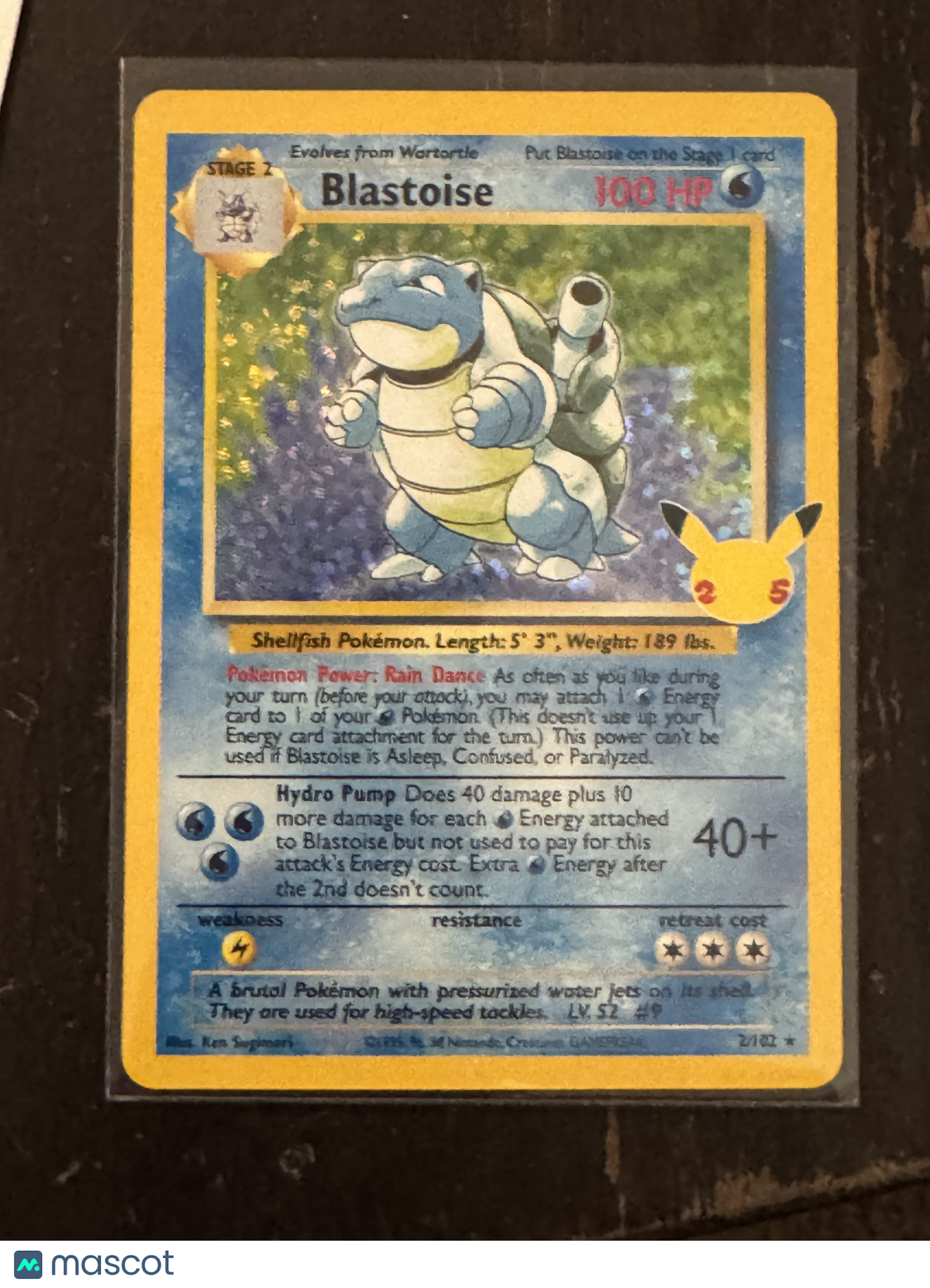 25th Anniversary Celebration Blastoise Holo Rare #2/102