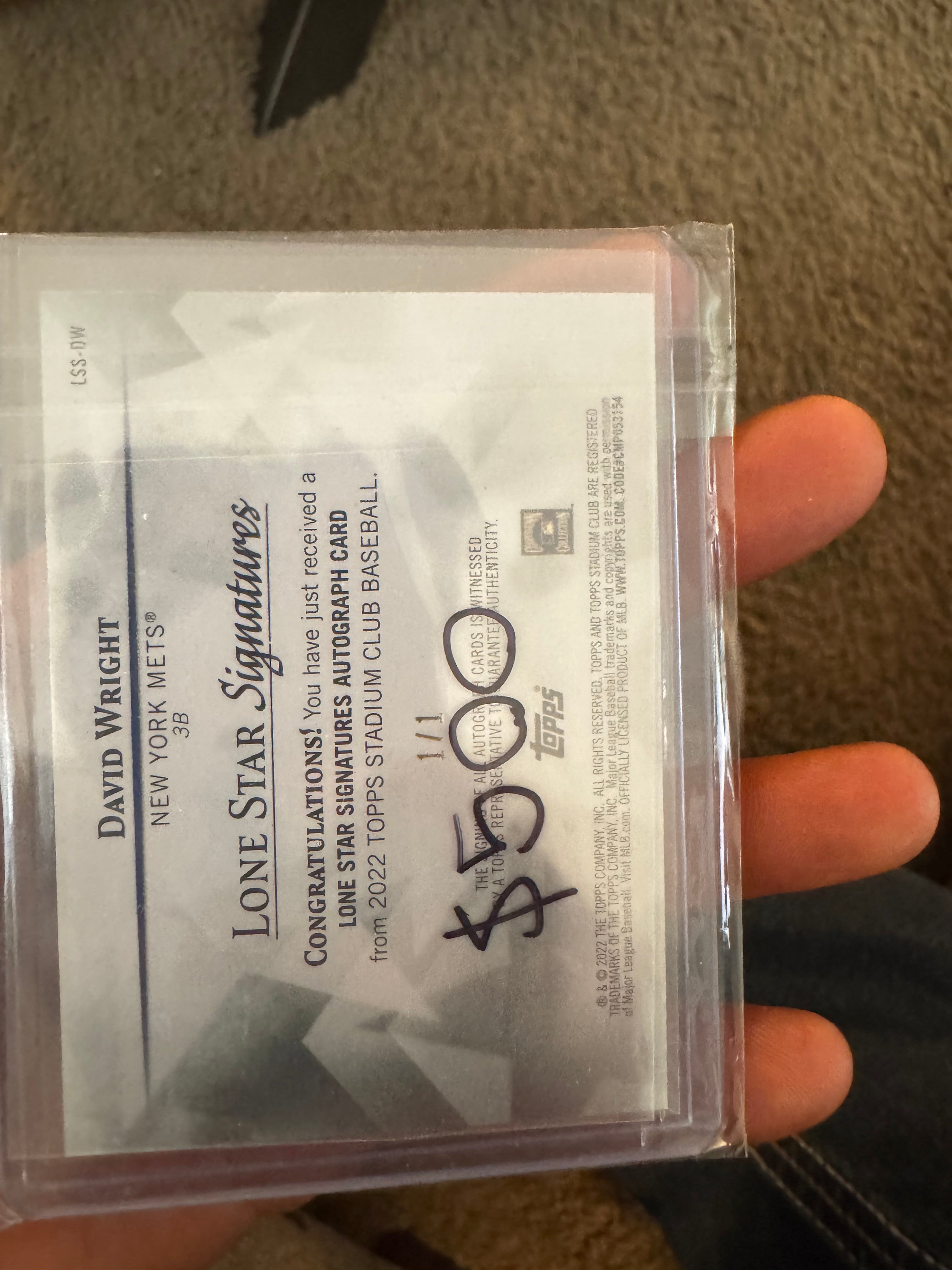 2022 Topps Stadium Club Lone Star Signatures David Wright 1/1