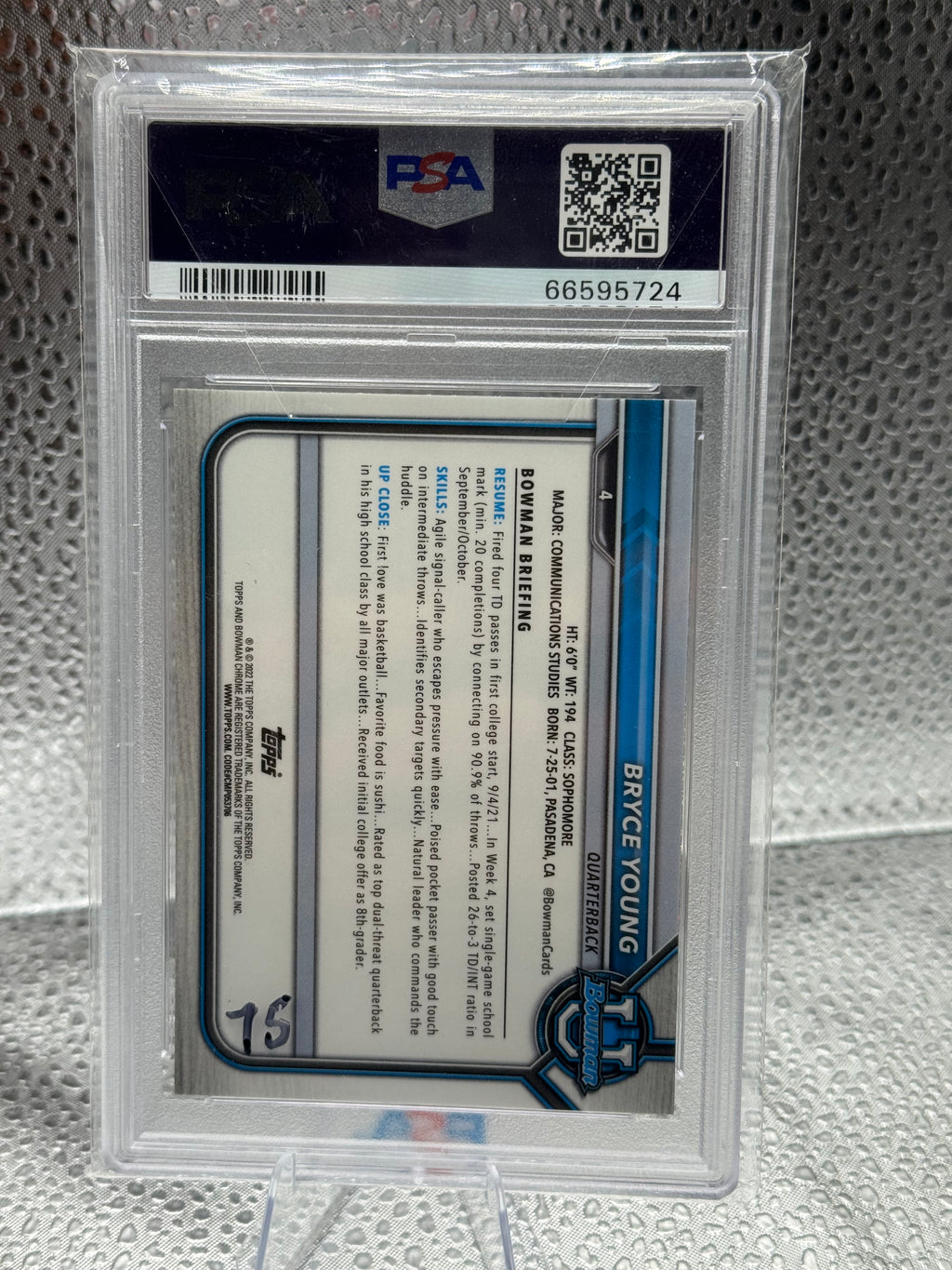 2021 Bowman University Chrome Bryce Young #4 Shimmer Refractor PSA 9