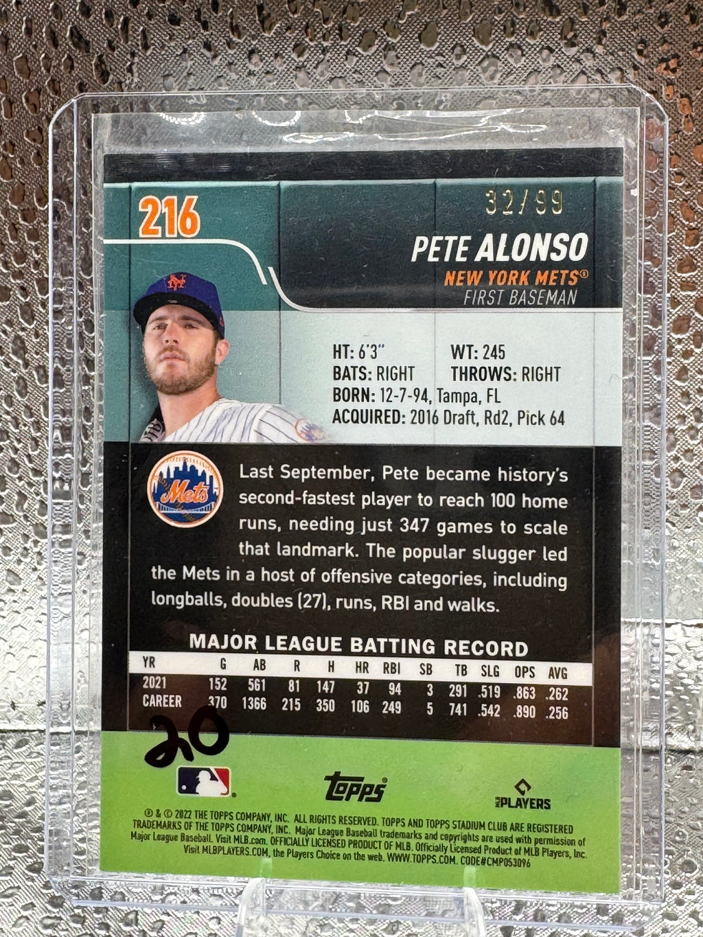 2022 Topps Stadium Club Chrome Pete Alonso #216 32/99