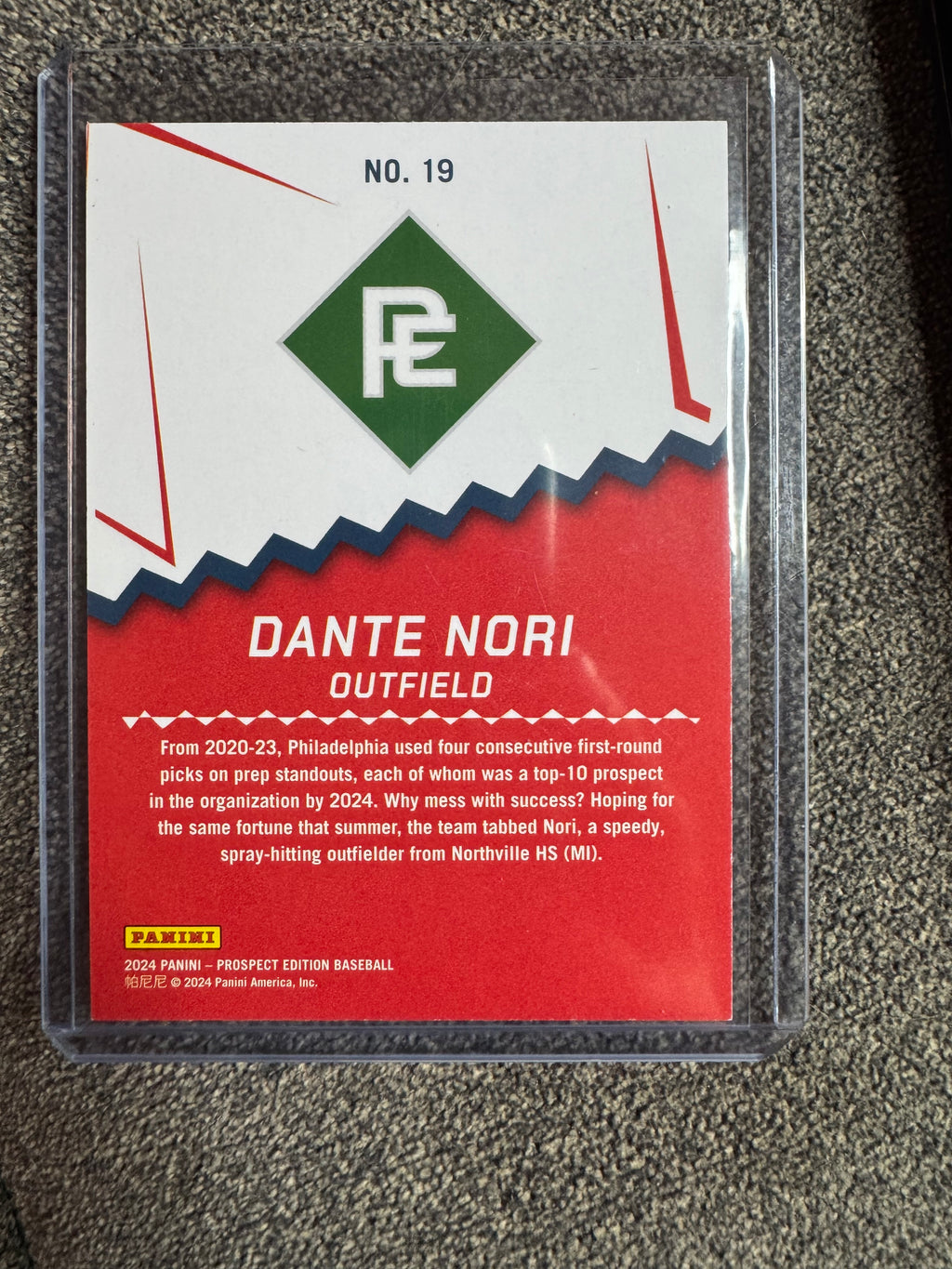 2024 Panini Prospect Edition Baseball Dante Nori #19 23/25