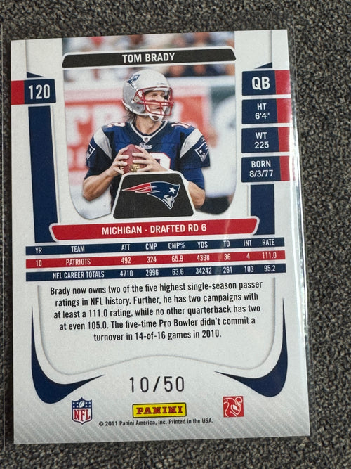2011 Panini Prestige Tom Brady #120 Xtra Points 10/50