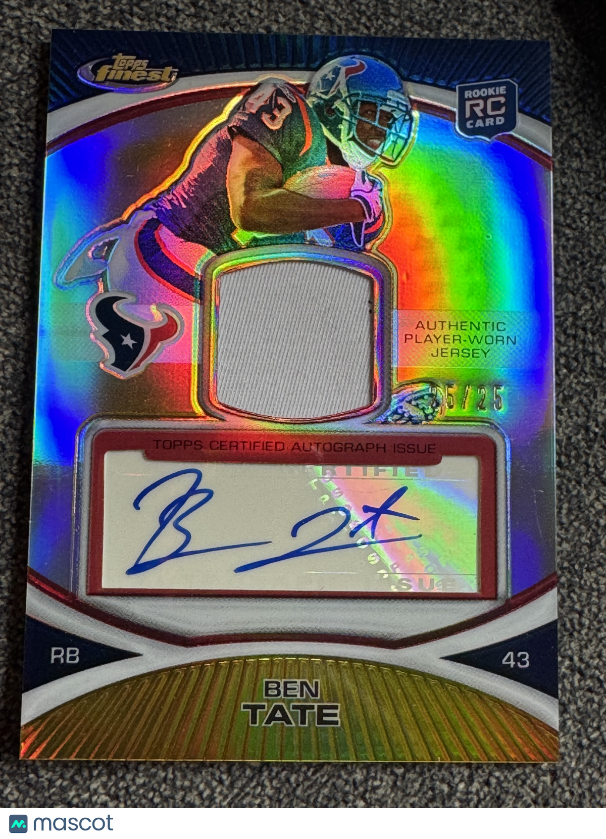 2010 Topps Finest Ben Tate #101 Refractor RC Player-Worn Jersey