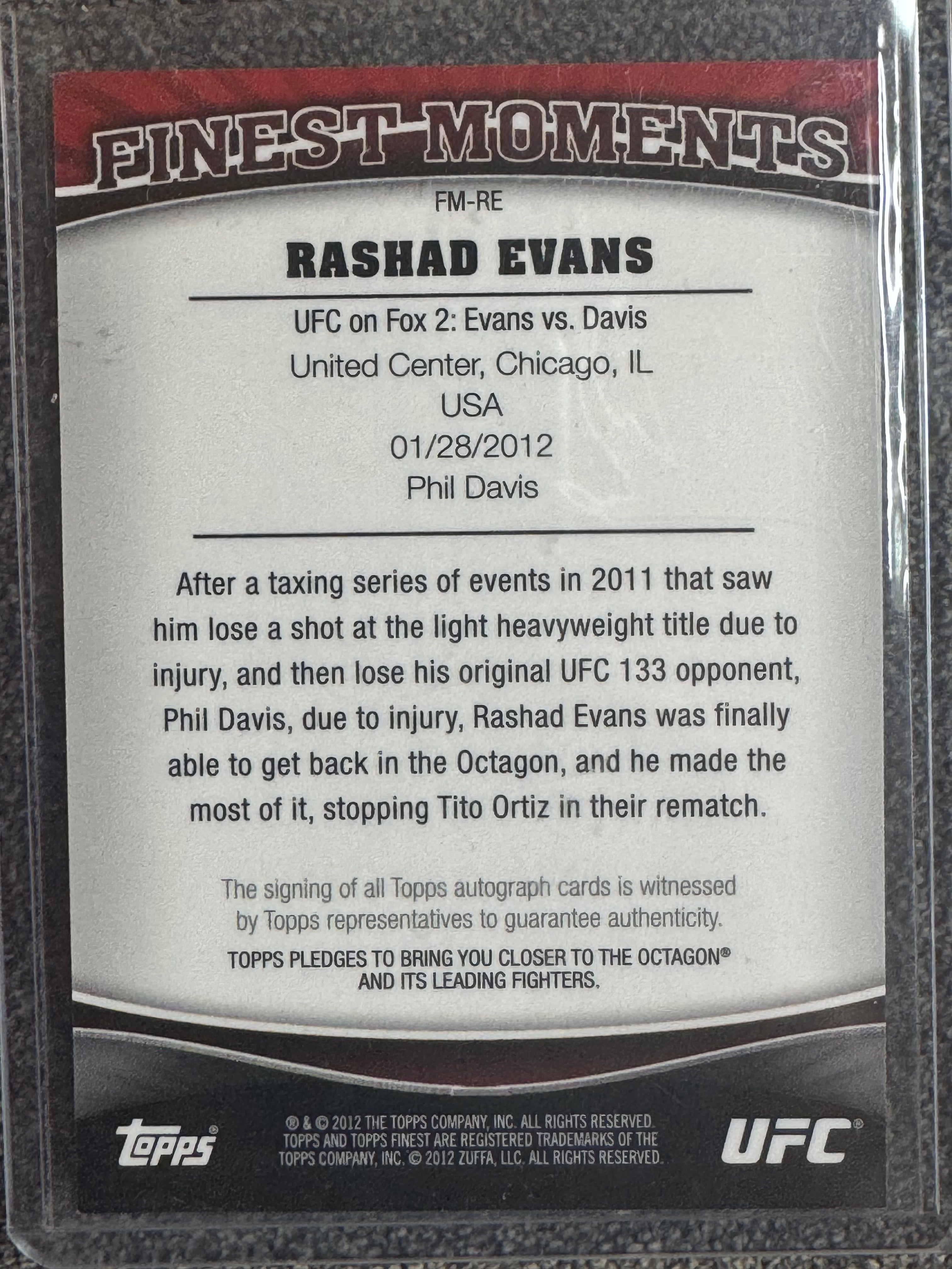 2012 Topps UFC Finest Finest Moments Rashad Evans #FM-RE