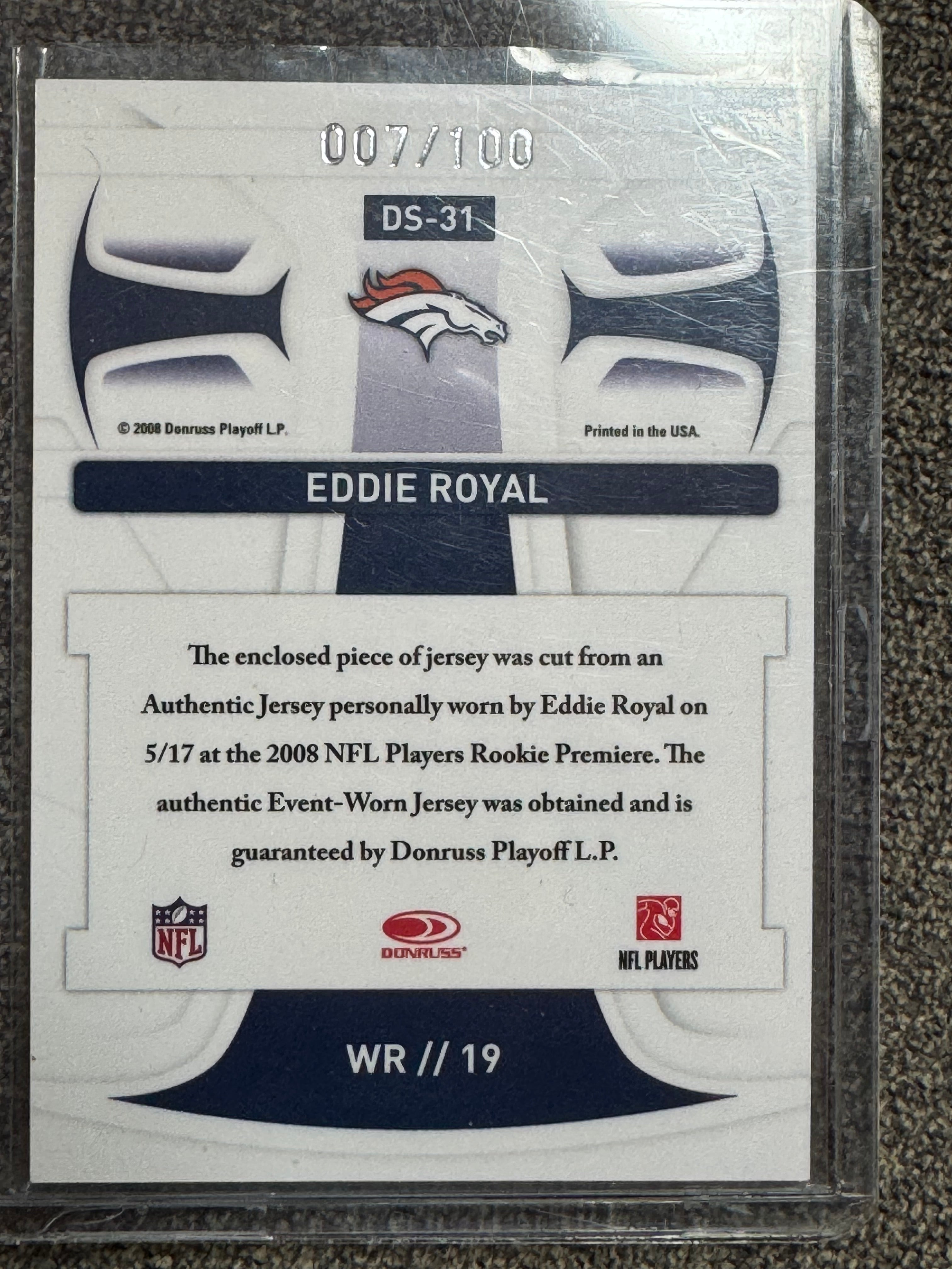 2008 Eddie Royal #DS-31 Event-Worn Memorabilia Jersey Patch