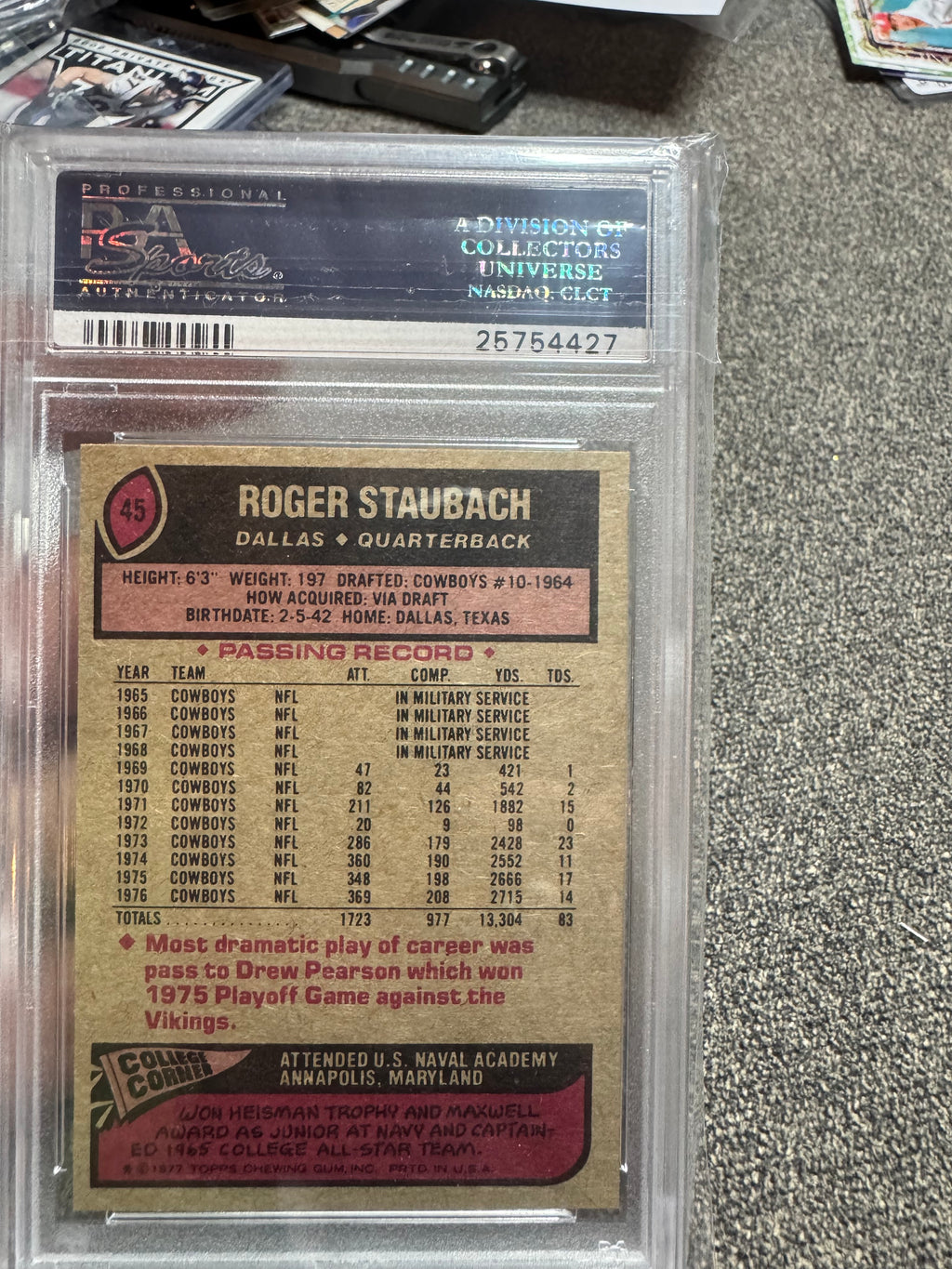 1977 Topps Roger Staubach #45 PSA 8