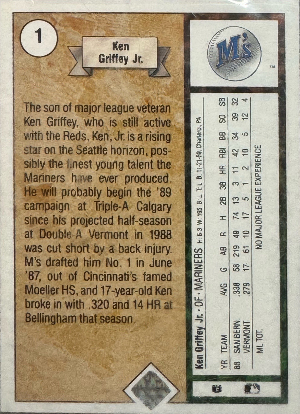 1989 Upper Deck Ken Griffey Jr. #1 Gem 10