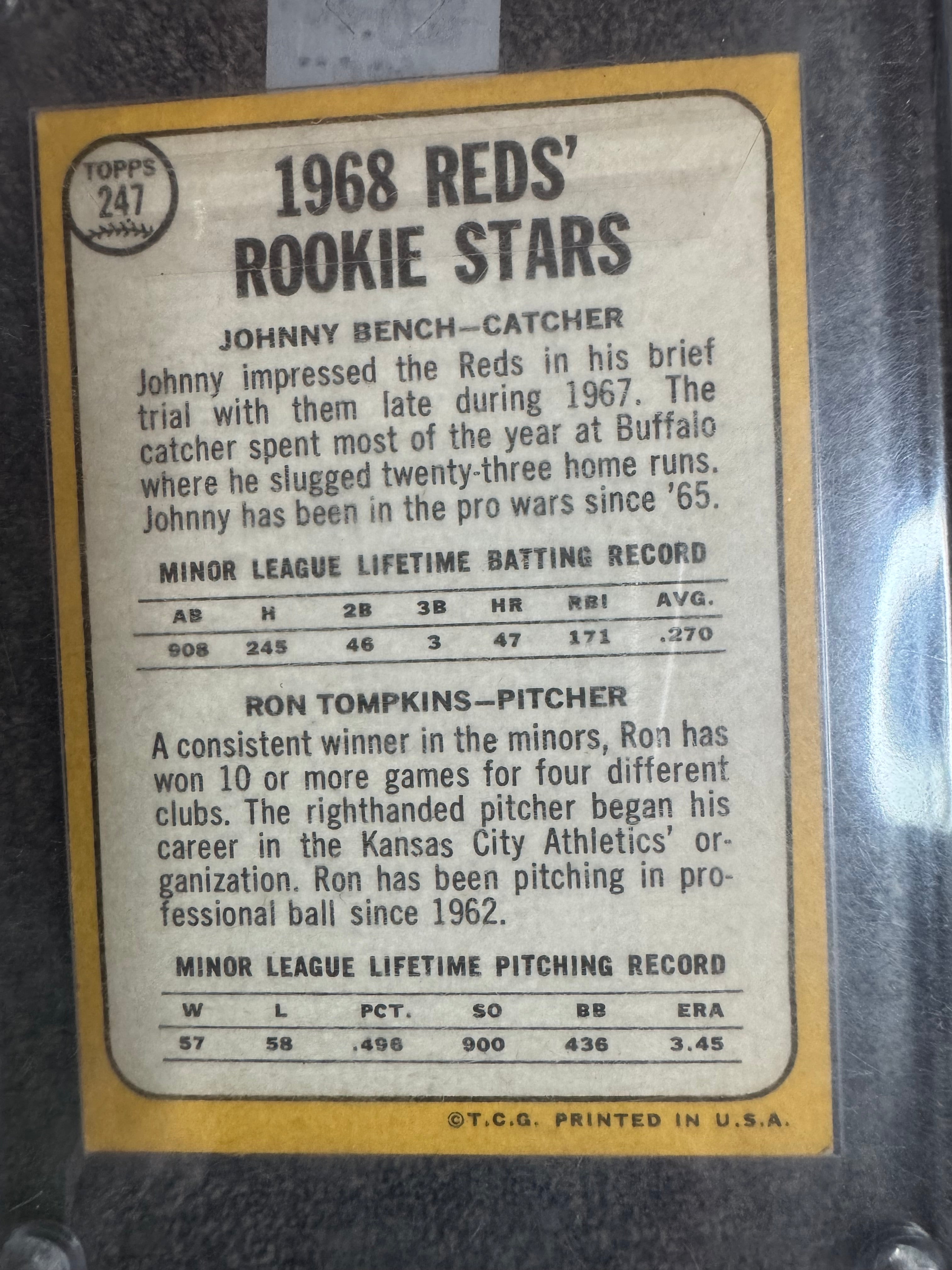 1968 Topps Ron Tompkins Johnny Bench #247