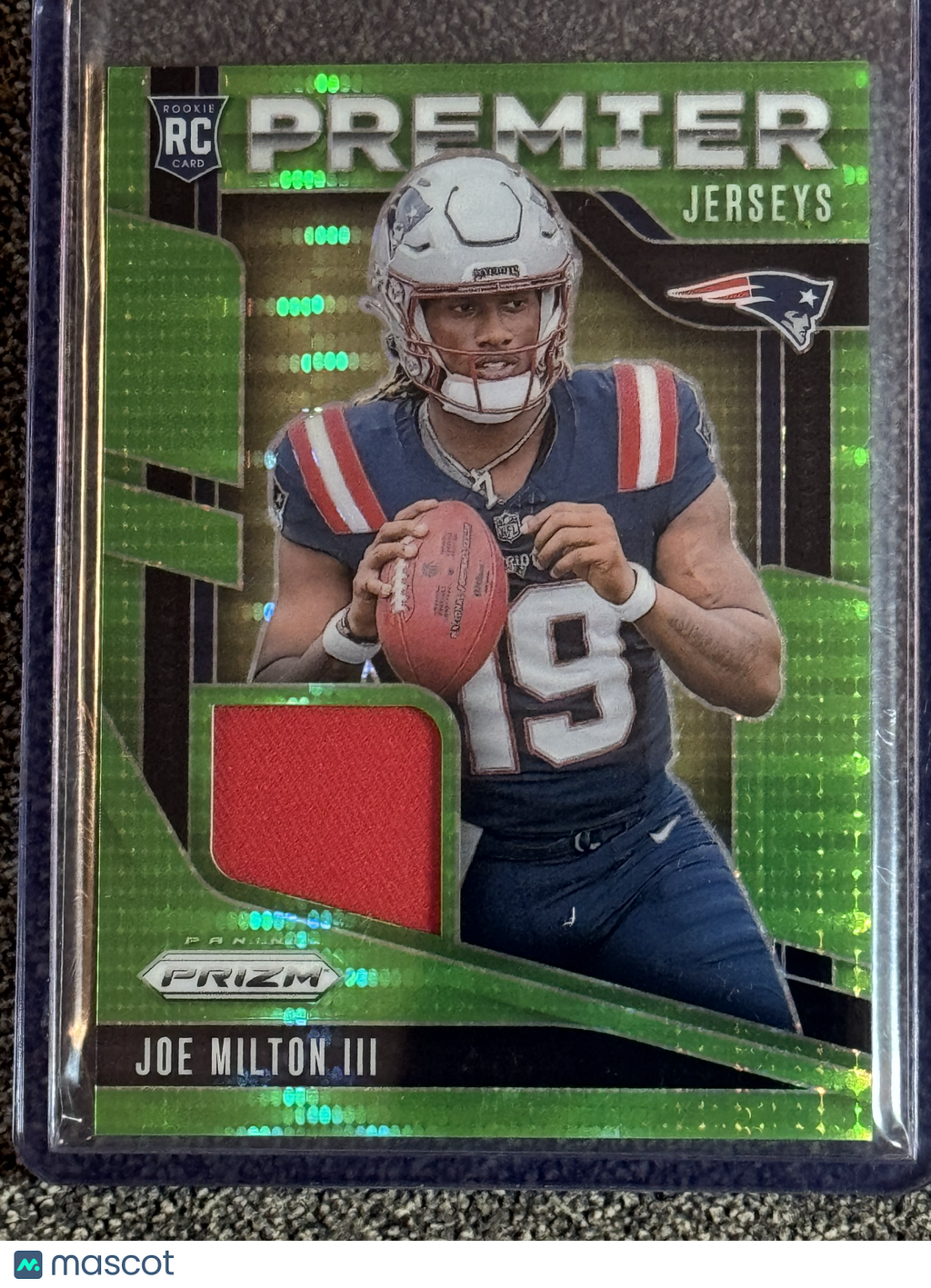 2024 Panini Prizm Premier Jerseys Joe Milton III #PJ-JMN Green Jersey Patch RC