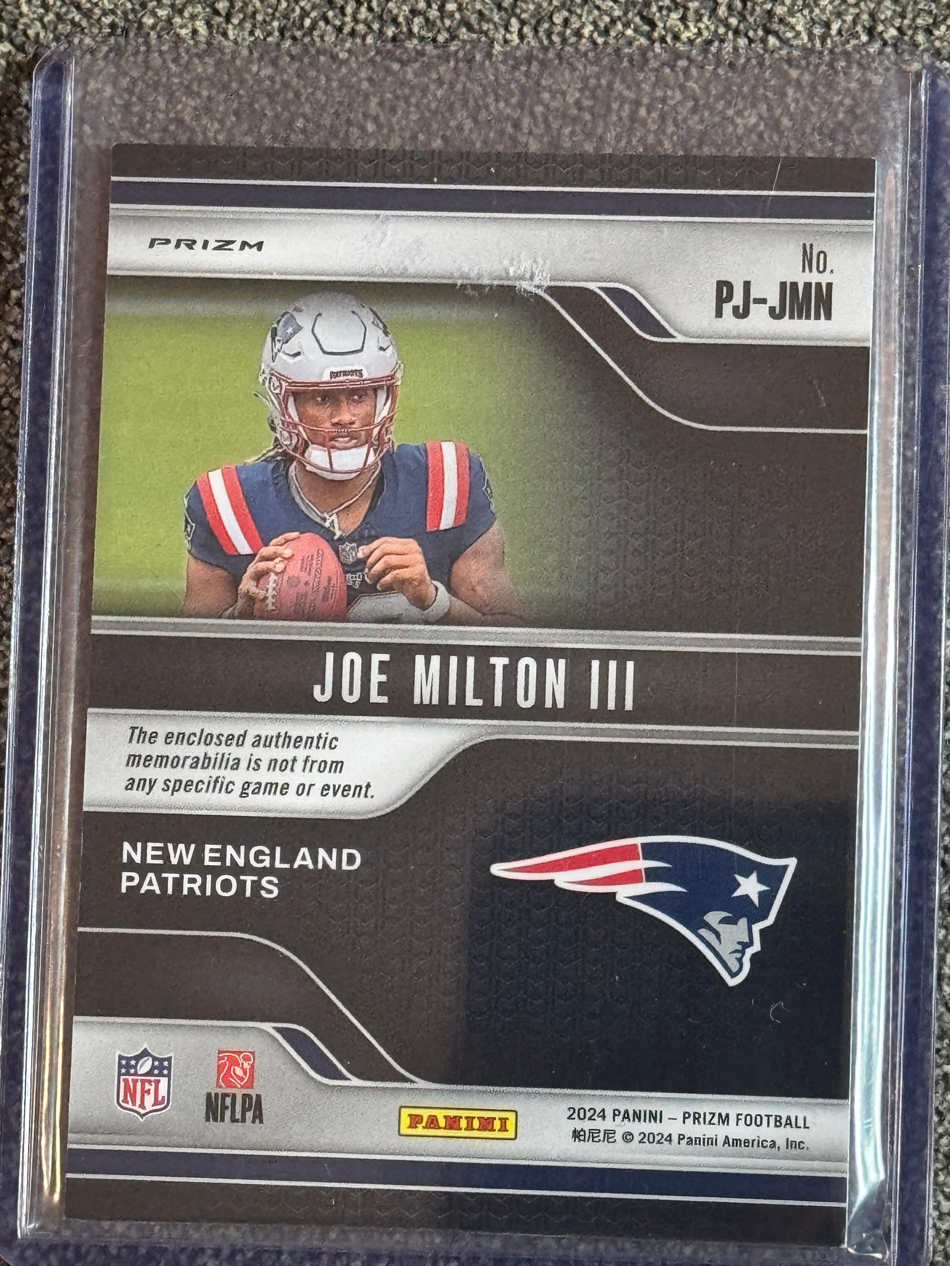 2024 Panini Prizm Premier Jerseys Joe Milton III #PJ-JMN Green Jersey Patch RC