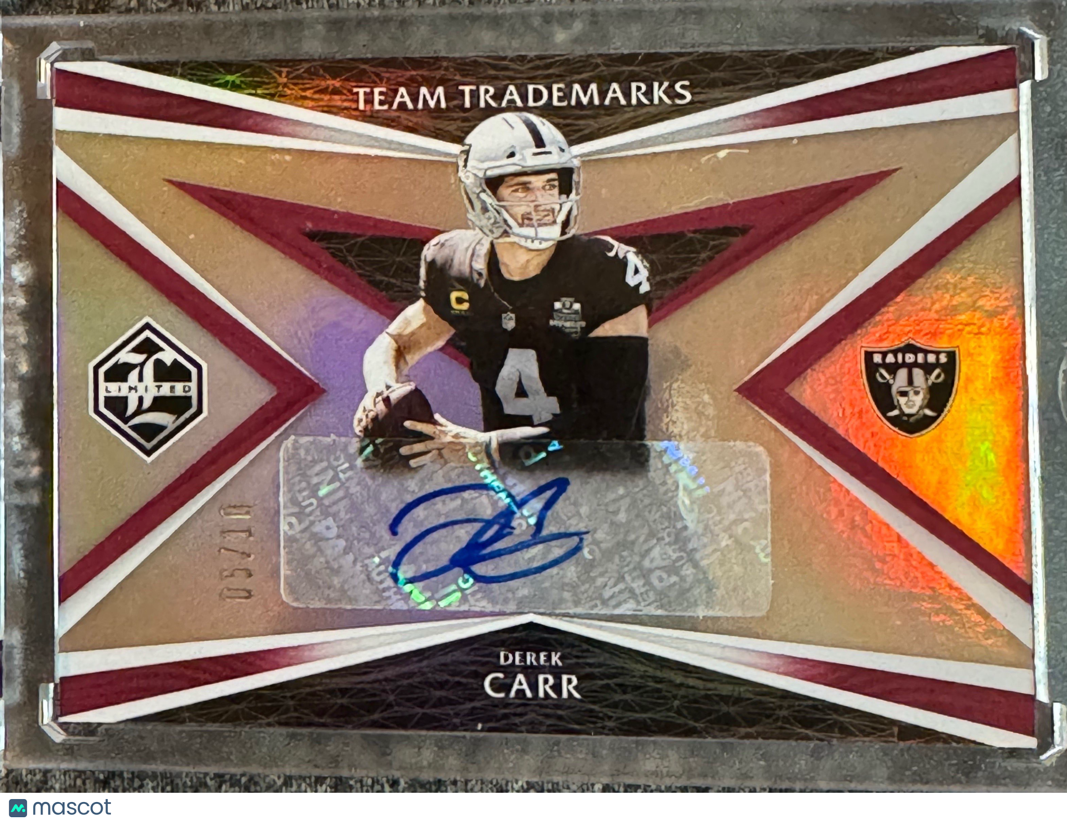 2021 Panini Limited Team Trademarks Derek Carr #TT-DC 05/10