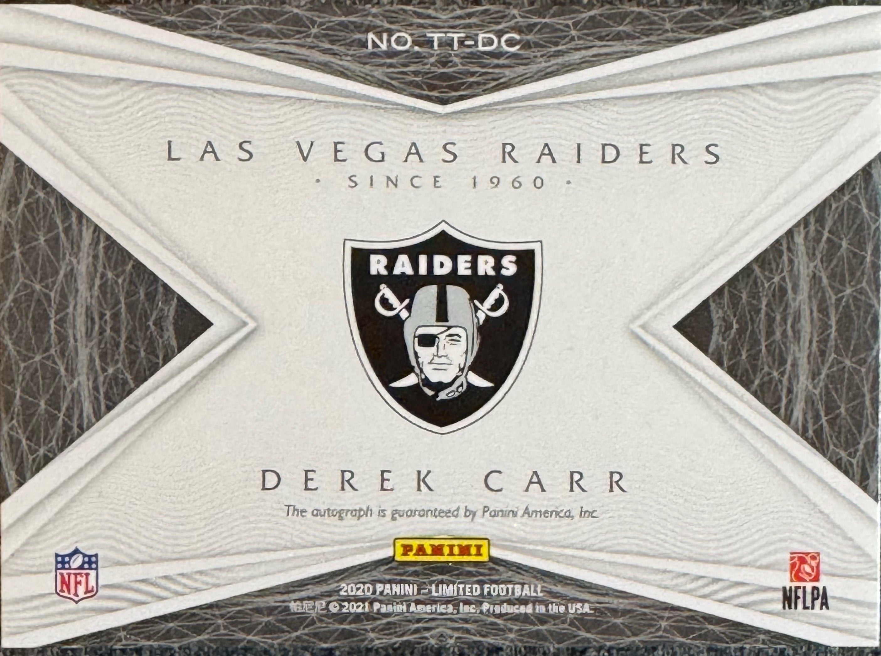 2021 Panini Limited Team Trademarks Derek Carr #TT-DC 05/10