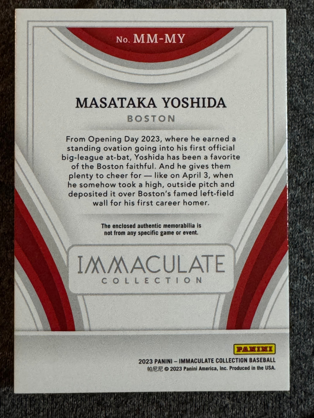2023 Panini Immaculate Collection Masataka Yoshida #MM-MY Relic Patch 23/25