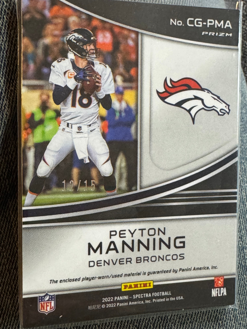 2022 Panini Spectra Championship Gear Peyton Manning #CG-PMA 12/15 Patch