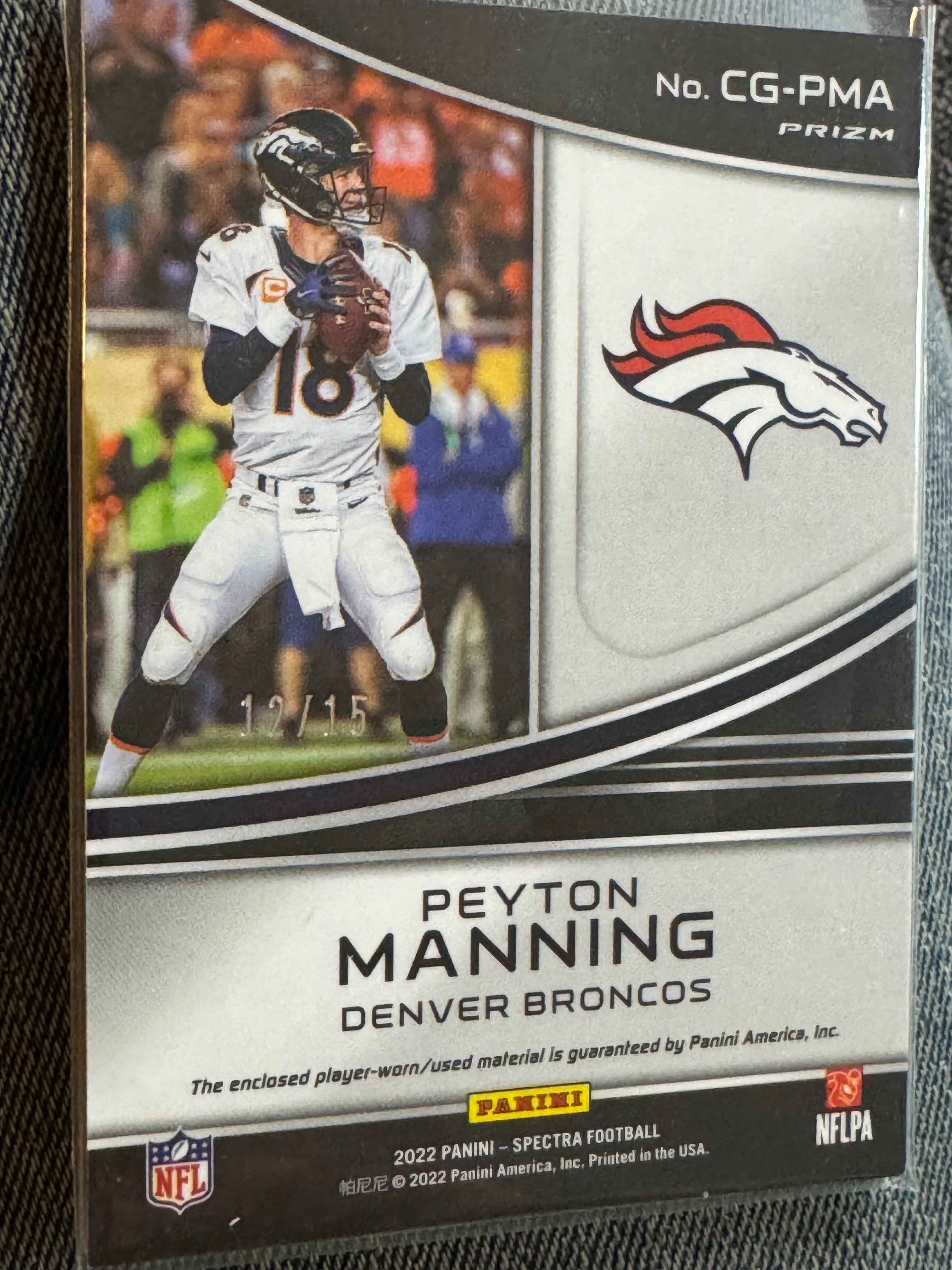 2022 Panini Spectra Championship Gear Peyton Manning #CG-PMA 12/15 Patch