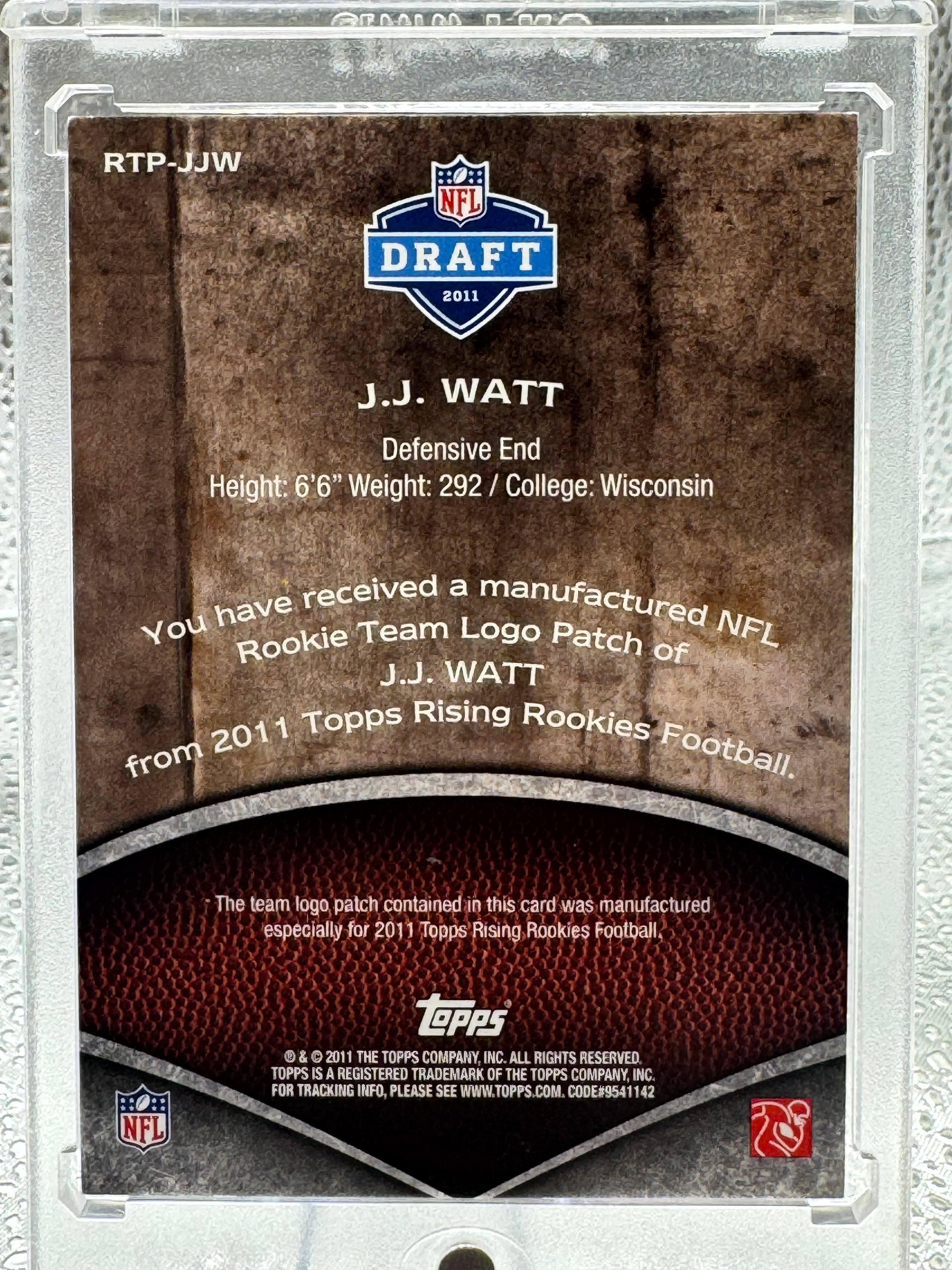 2011 Topps Rising Rookies J.J. Watt #RTP-JJW Manufactured Patch RC 0916/1014