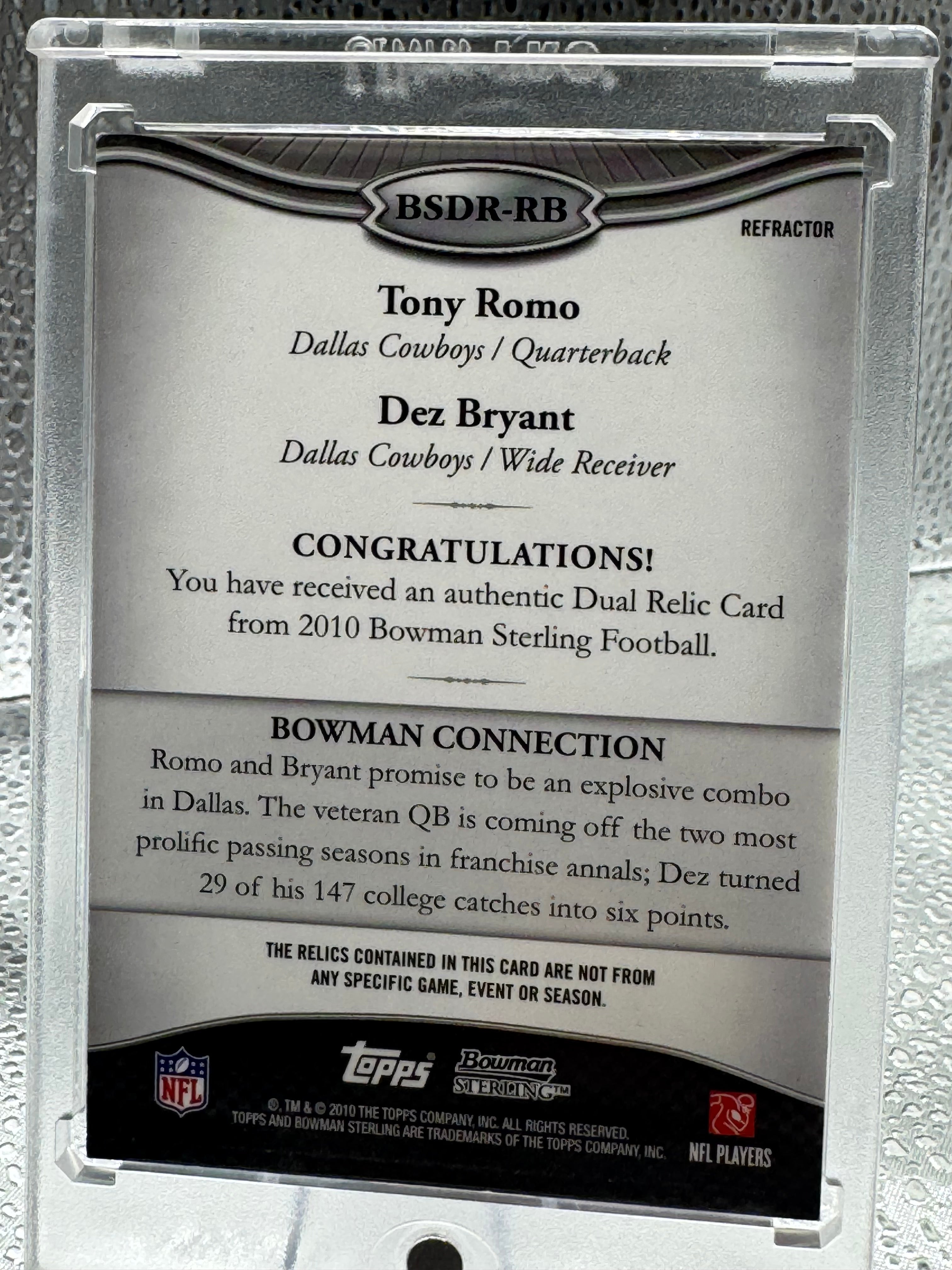 2010 Bowman Sterling Tony Romo Dez Bryant #BSDR-RB Refractor 5/25 Dual Relic