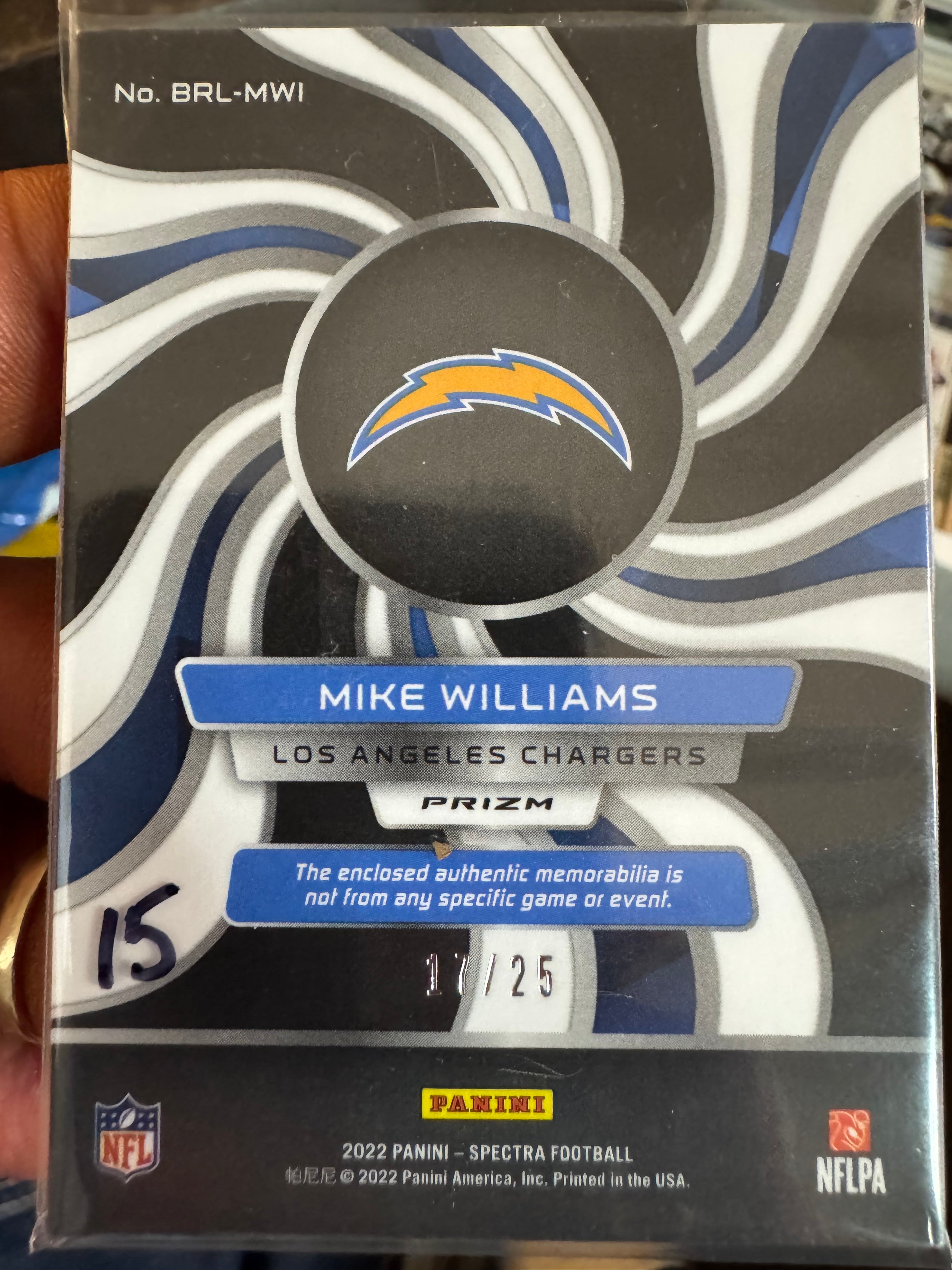 2022 Panini Spectra Brilliance Mike Williams #BRL-MWI Prizm 17/25 Patch