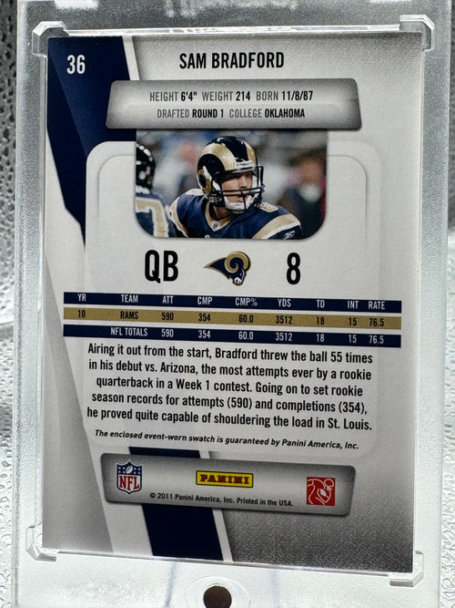 2011 Panini Prestige Rookie Review Sam Bradford #36 Jersey Memorabilia