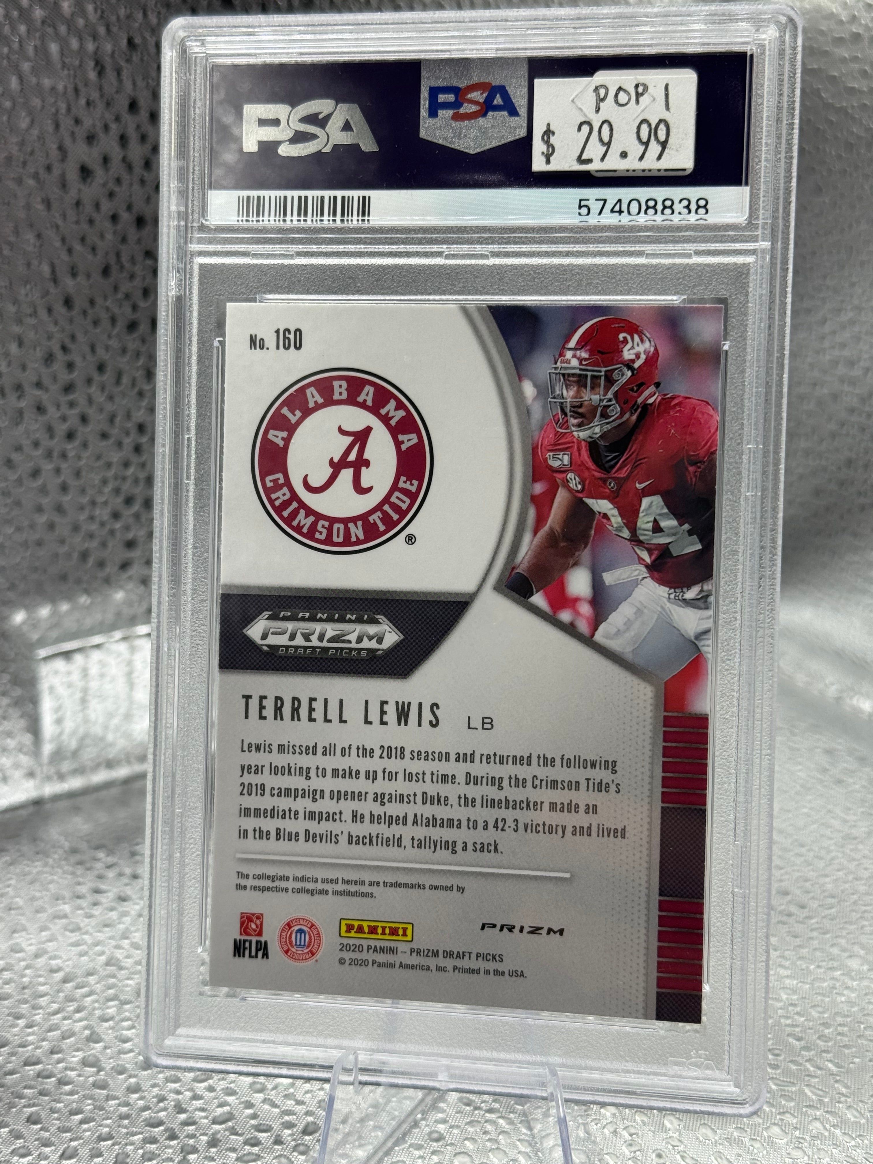 2020 Panini Prizm Draft Picks Terrell Lewis #160 Red PSA 9