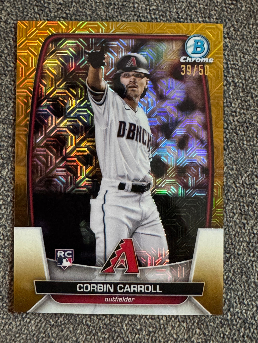 2023 Topps Bowman Chrome Corbin Carroll #73 Gold Lava Refractor RC 39/50