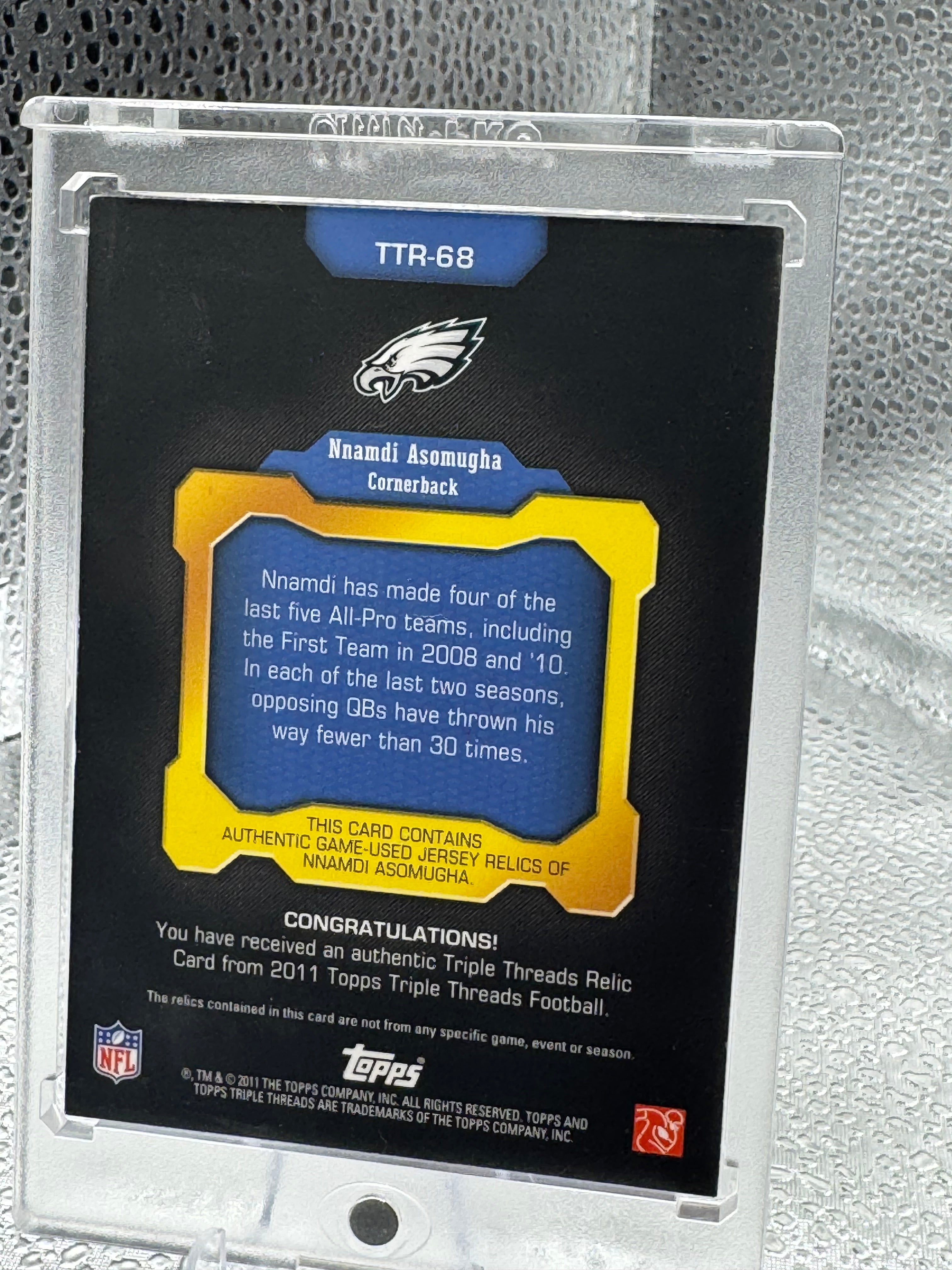 2011 Topps Triple Threads Nnamdi Asomugha #TTR-68 17/36 Game-Used Jersey Relic