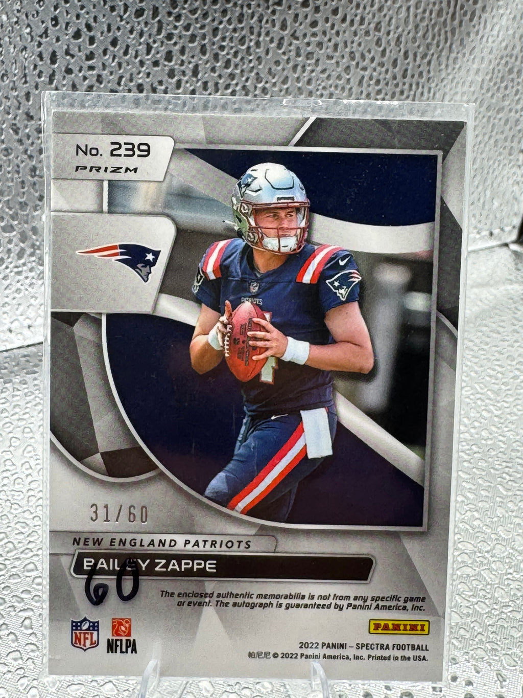 2022 Panini Spectra Football Bailey Zappe #239 Prizm Patch RC 31/60