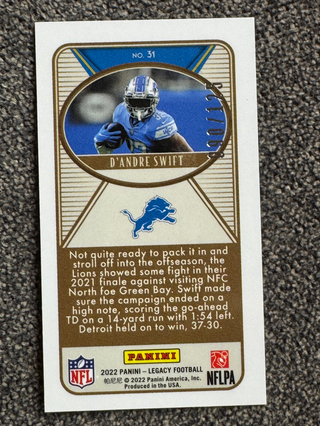 2022 Panini Legacy Football D'Andre Swift #31 Orange 90/125