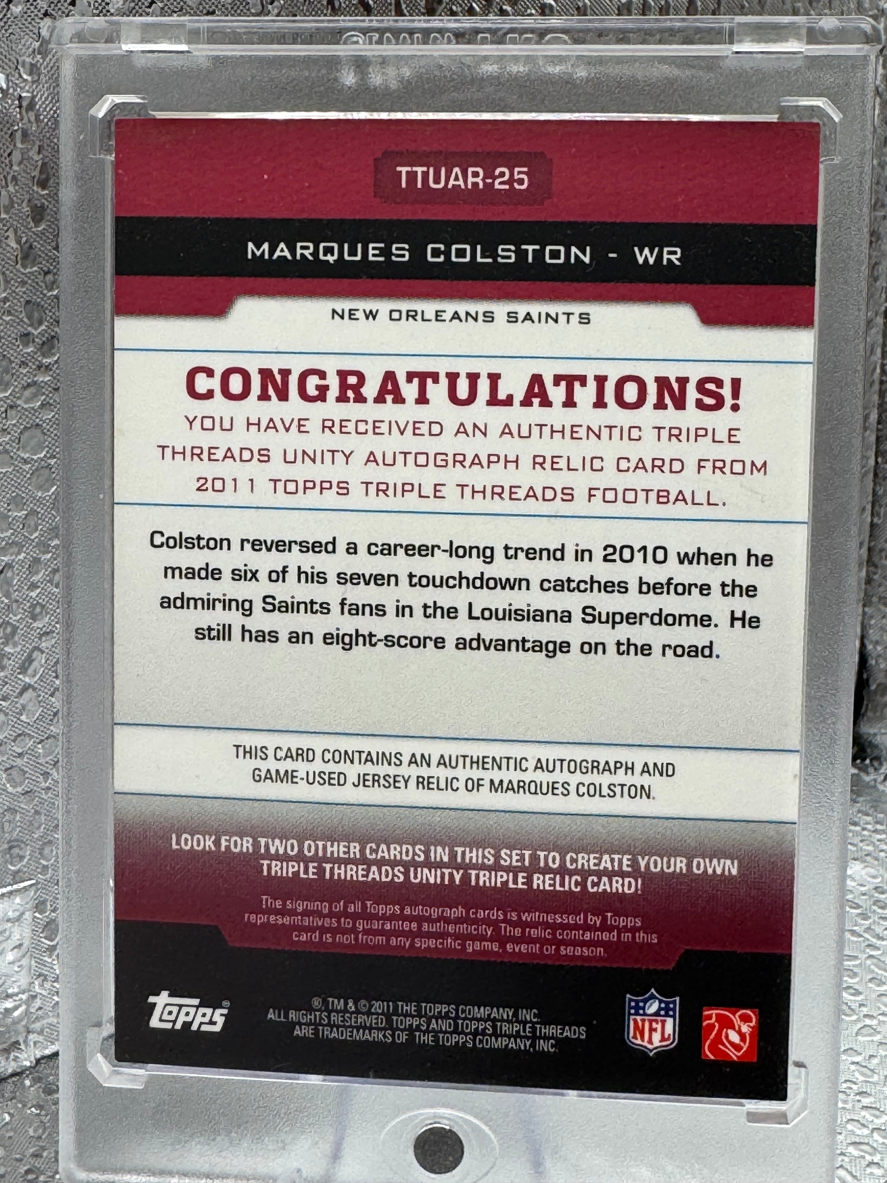 2011 Topps Triple Threads Unity Marques Colston #TTUAR-25 08/10 Game-Used Jersey