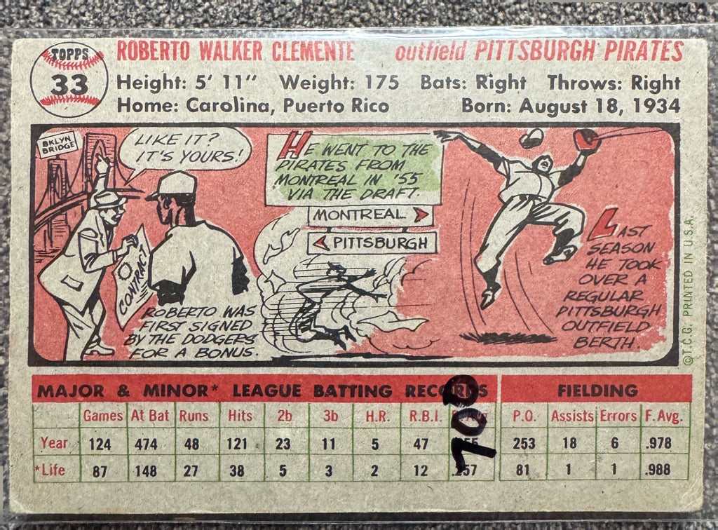 1956 Topps Baseball Roberto Clemente #33