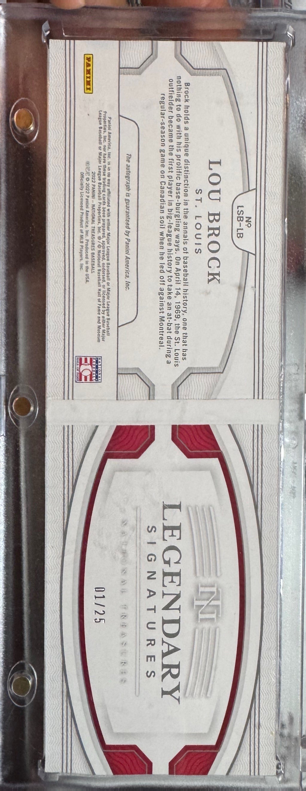 2022 Panini National Treasures Legendary Signatures Lou Brock 1/25