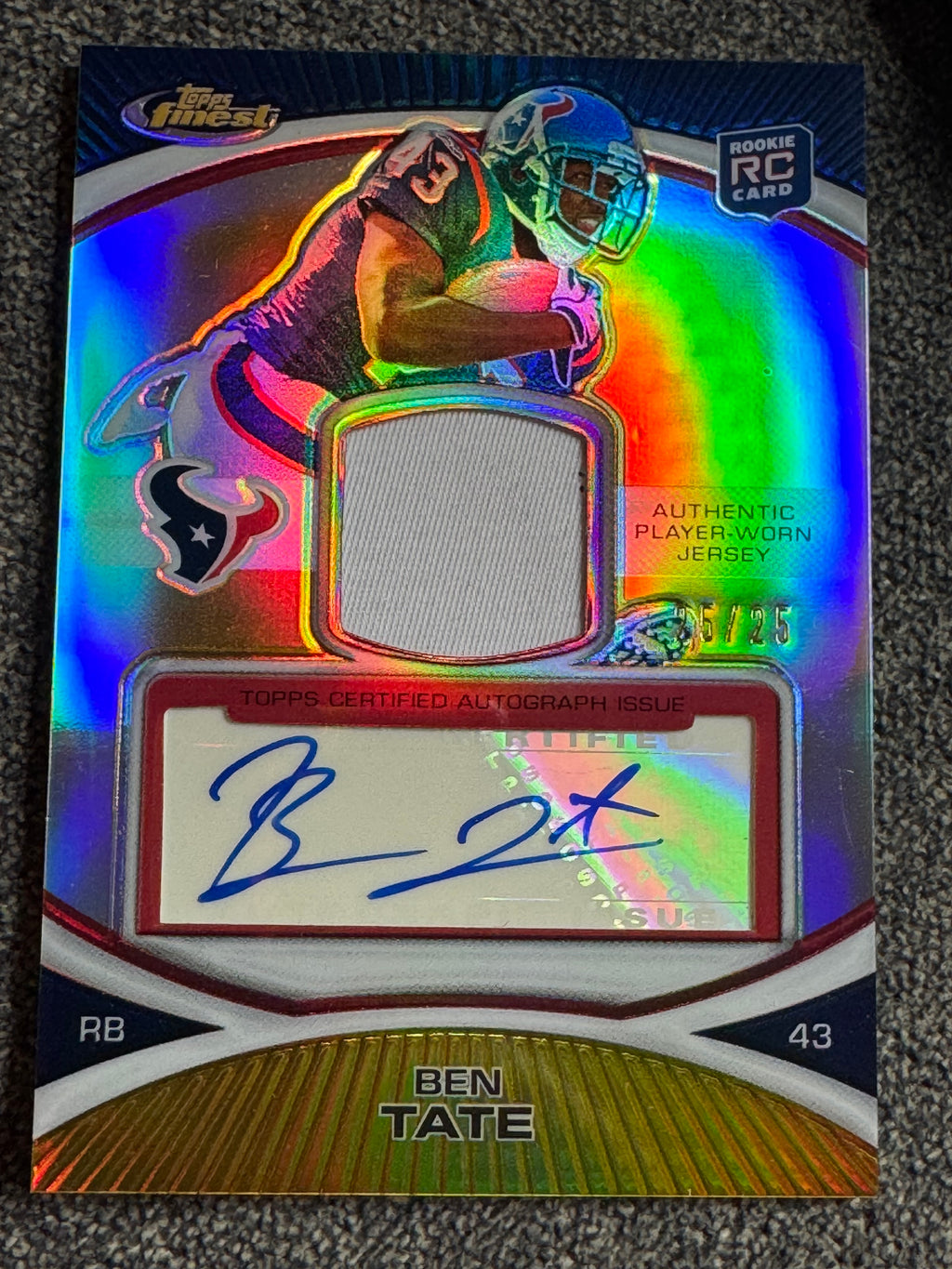 2010 Topps Finest Ben Tate #101 Refractor RC Player-Worn Jersey