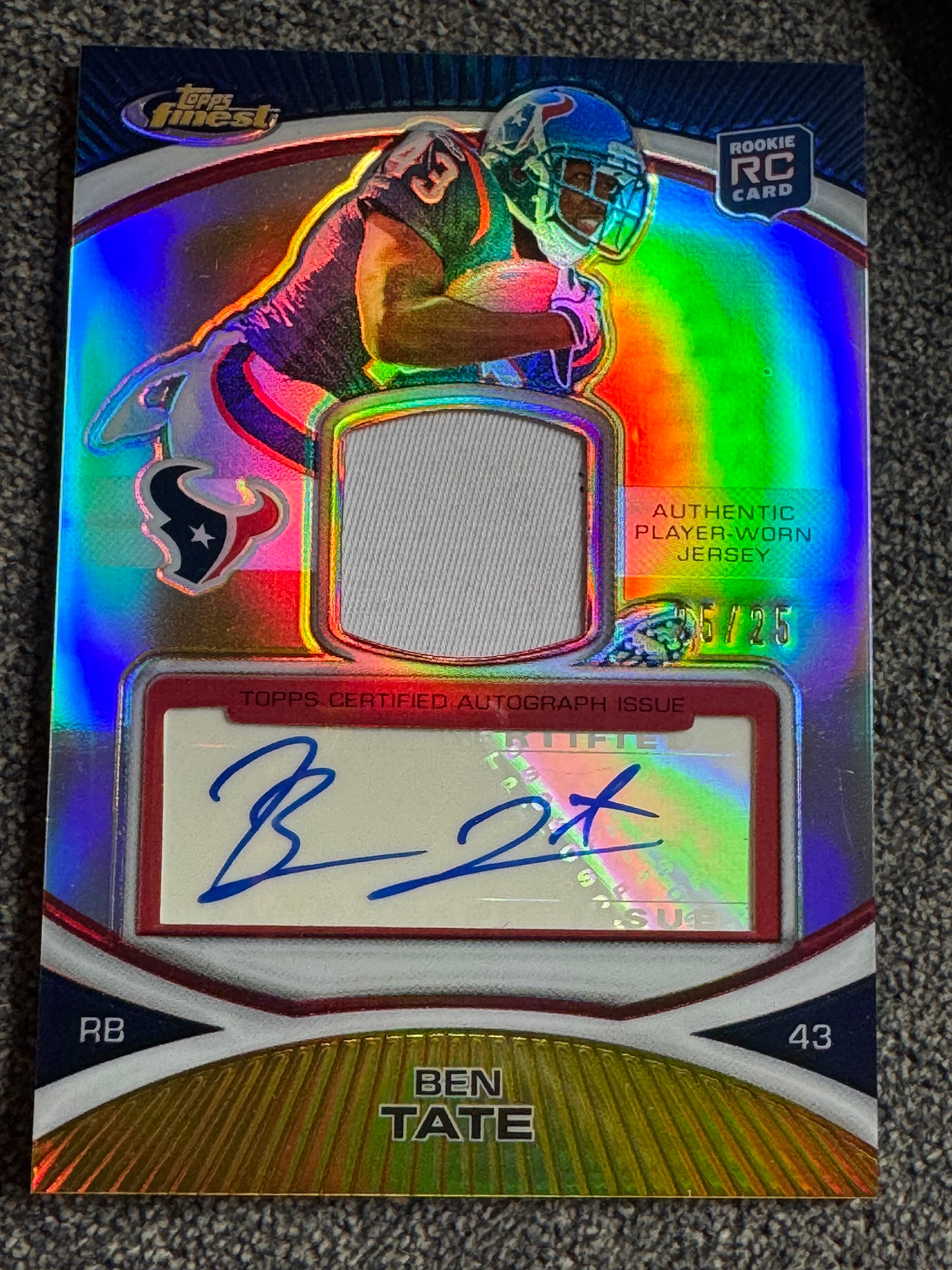 2010 Topps Finest Ben Tate #101 Refractor RC Player-Worn Jersey