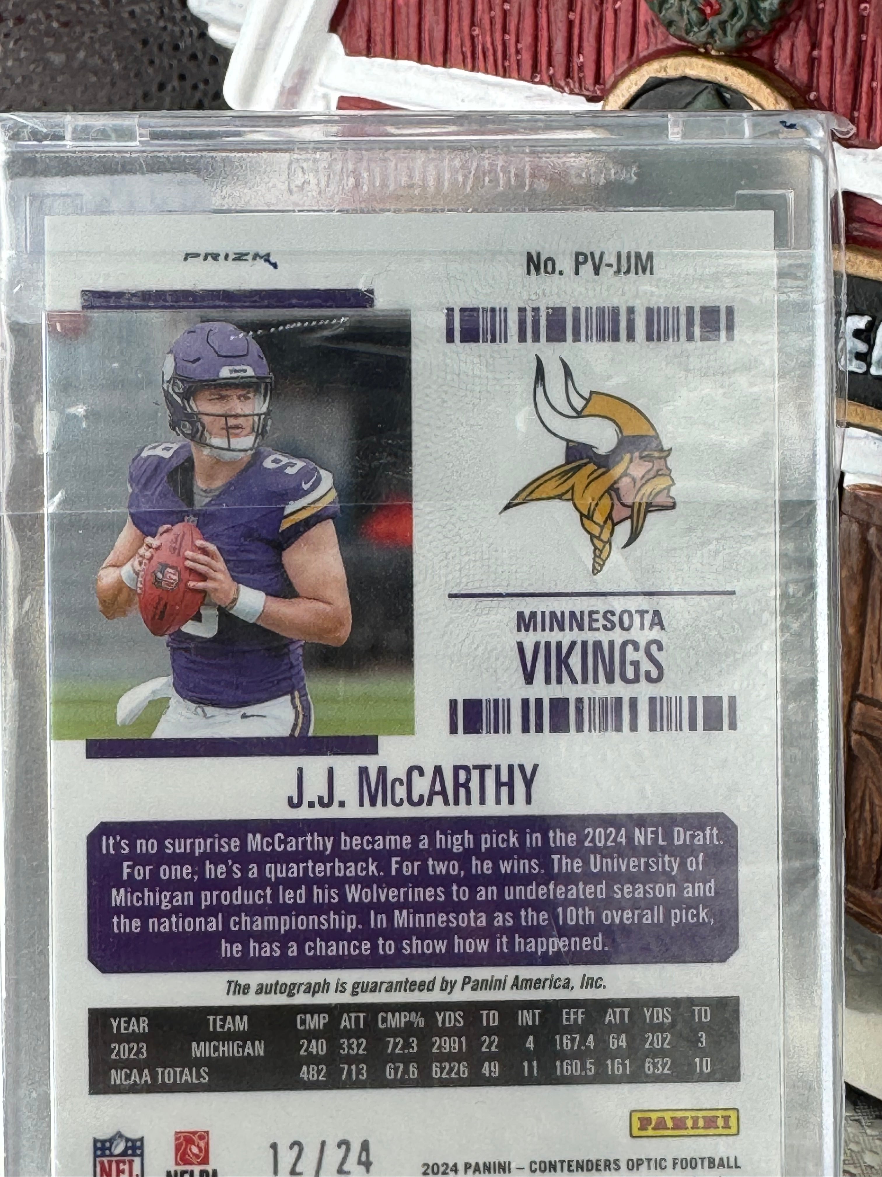 2024 Panini Contenders Optic J.J. McCarthy #PV-JJM Prizm RC 12/24