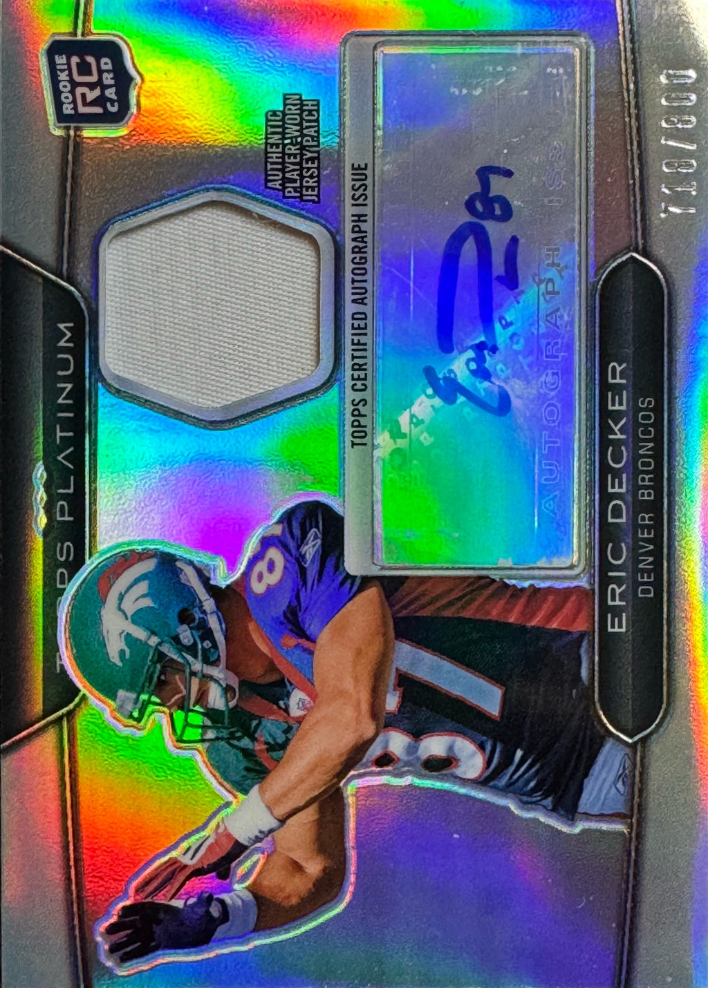 2010 Topps Platinum Eric Decker #ARP-ED 718/800 Jersey Patch RC