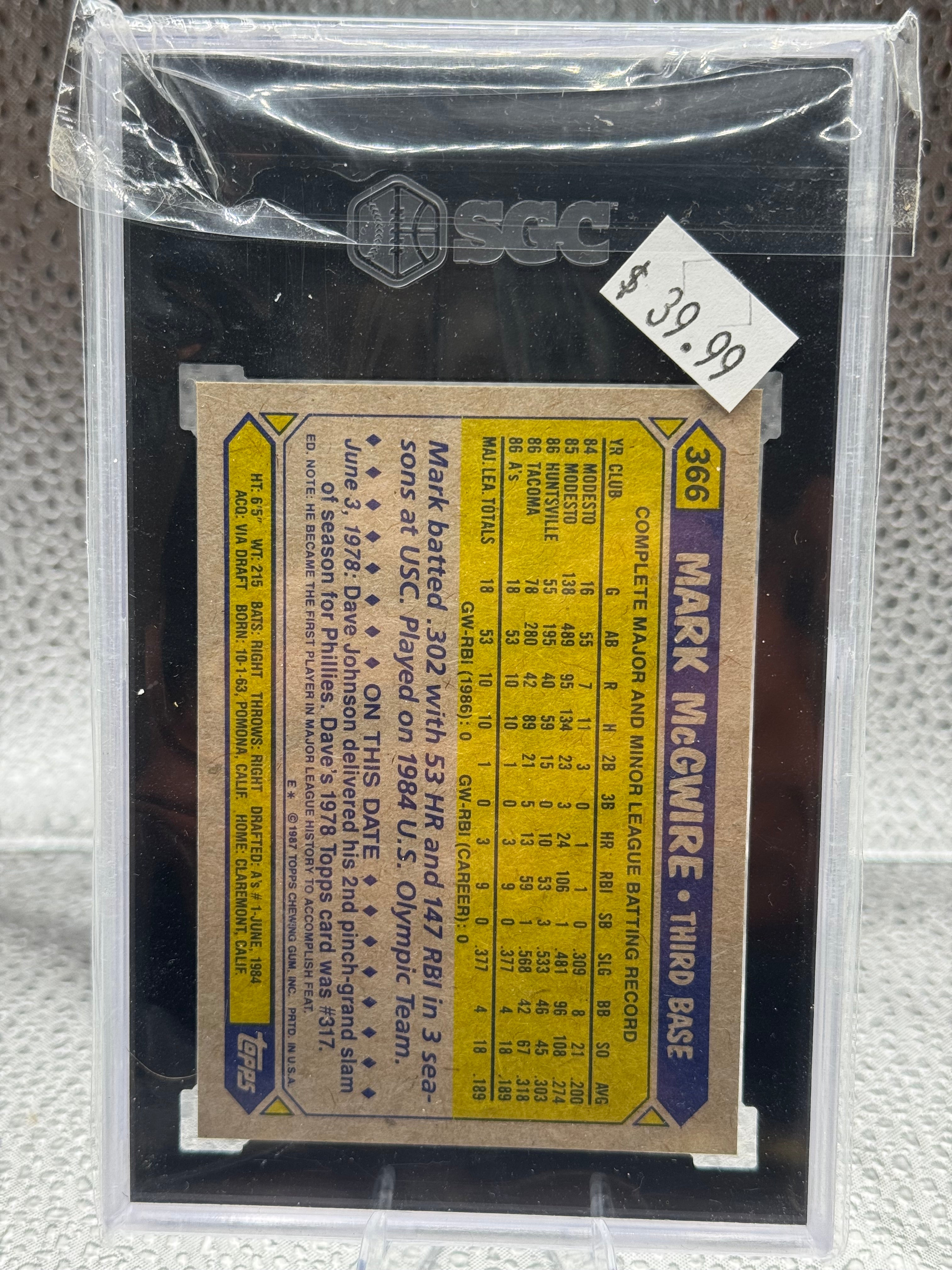 1987 Topps Mark Mcgwire #366 SGC 9