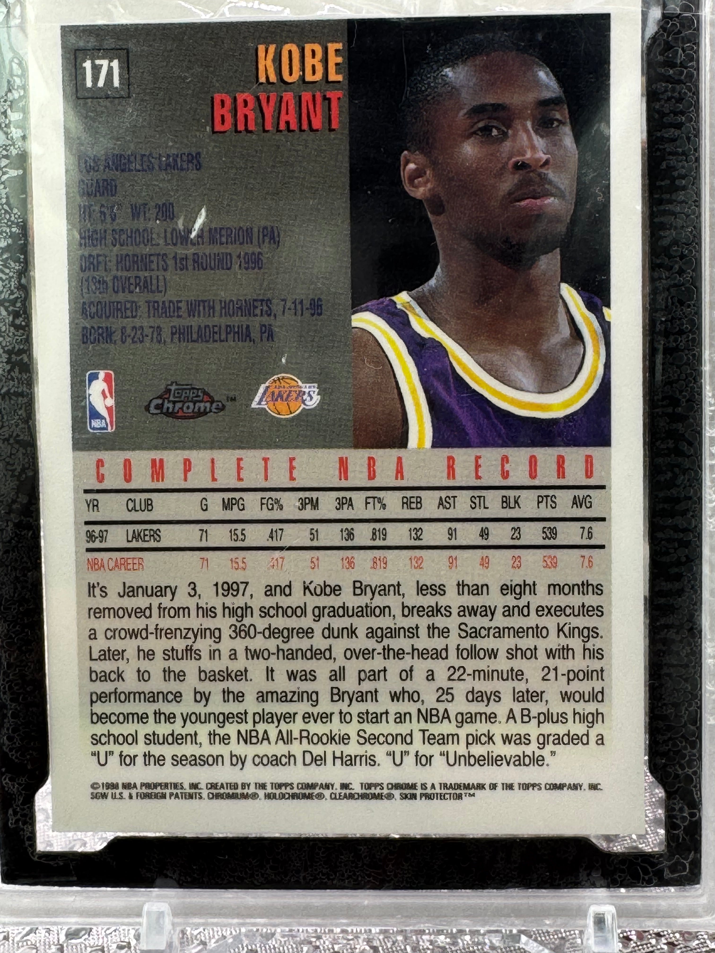 1997-98 Topps Chrome Kobe Bryant #171 KSA 9.5