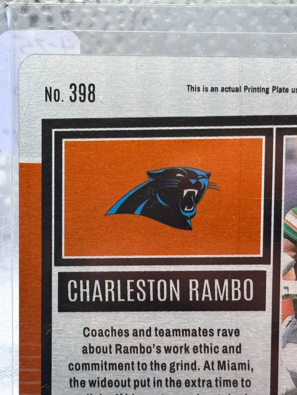 2022 Panini Score Football Charleston Rambo #398 Printing Plate 1 of 1