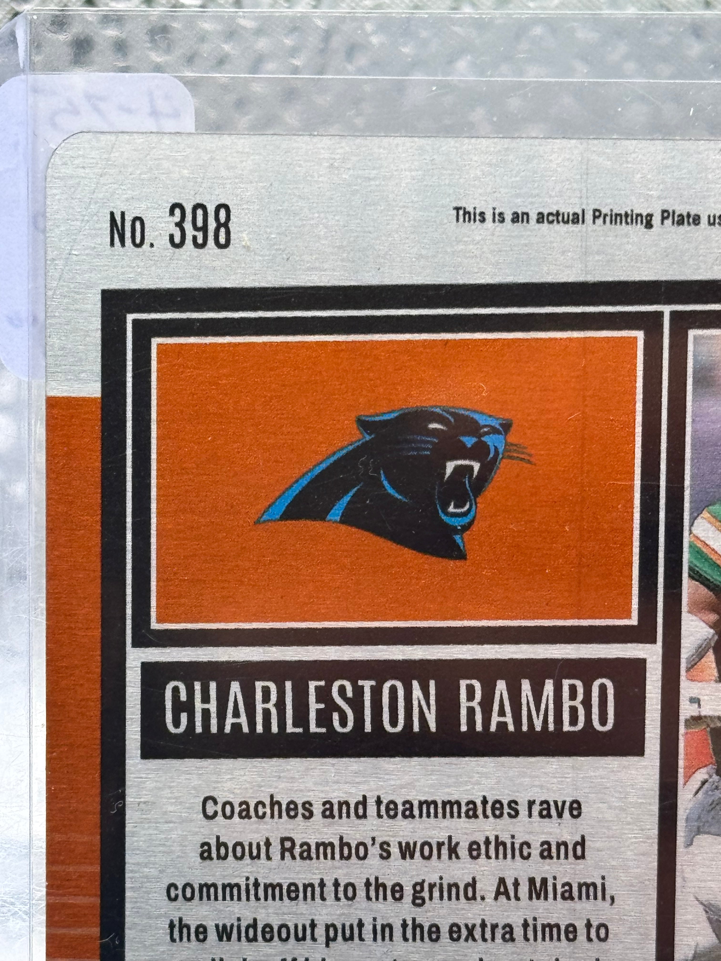 2022 Panini Score Football Charleston Rambo #398 Printing Plate 1 of 1