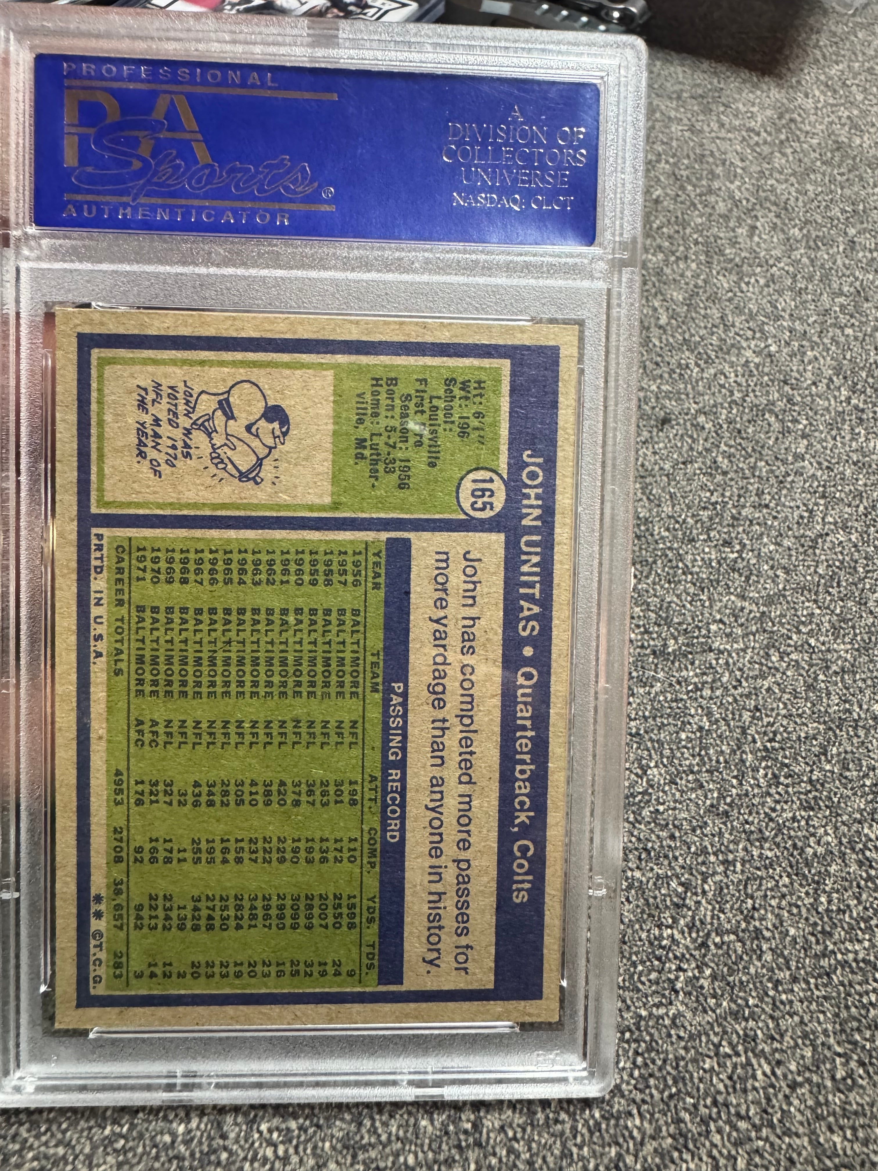 1972 Topps John Unitas #165 PSA 7