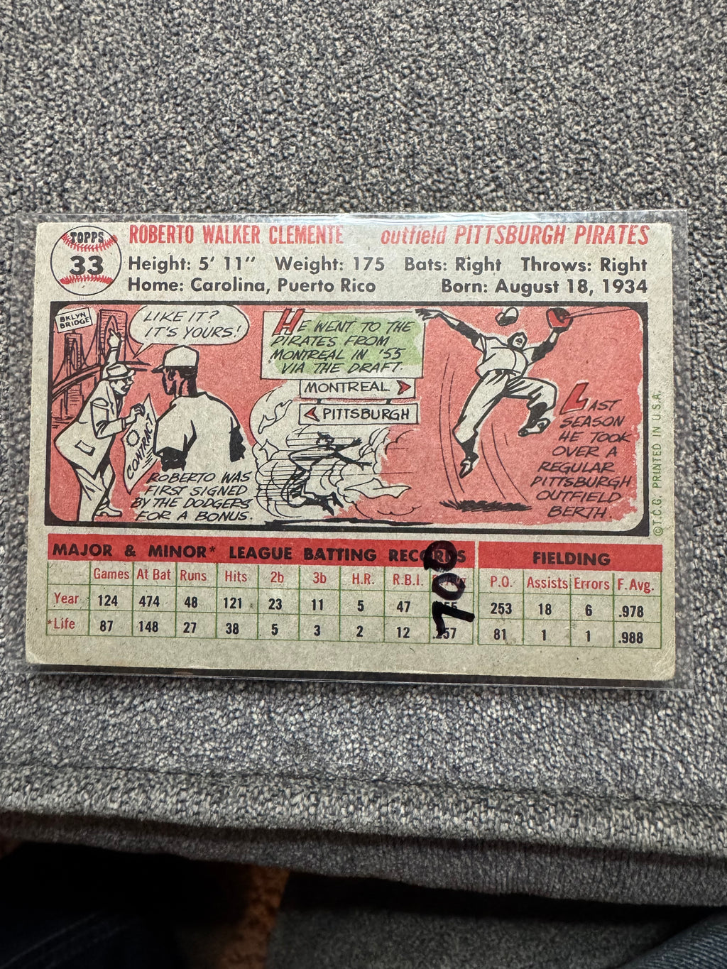 1956 Topps Baseball Roberto Clemente #33