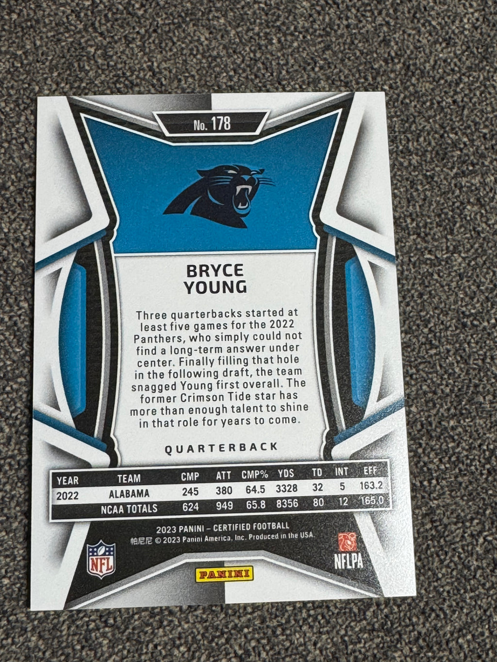 2023 Panini Certified Bryce Young #178 Teal RC 40/50