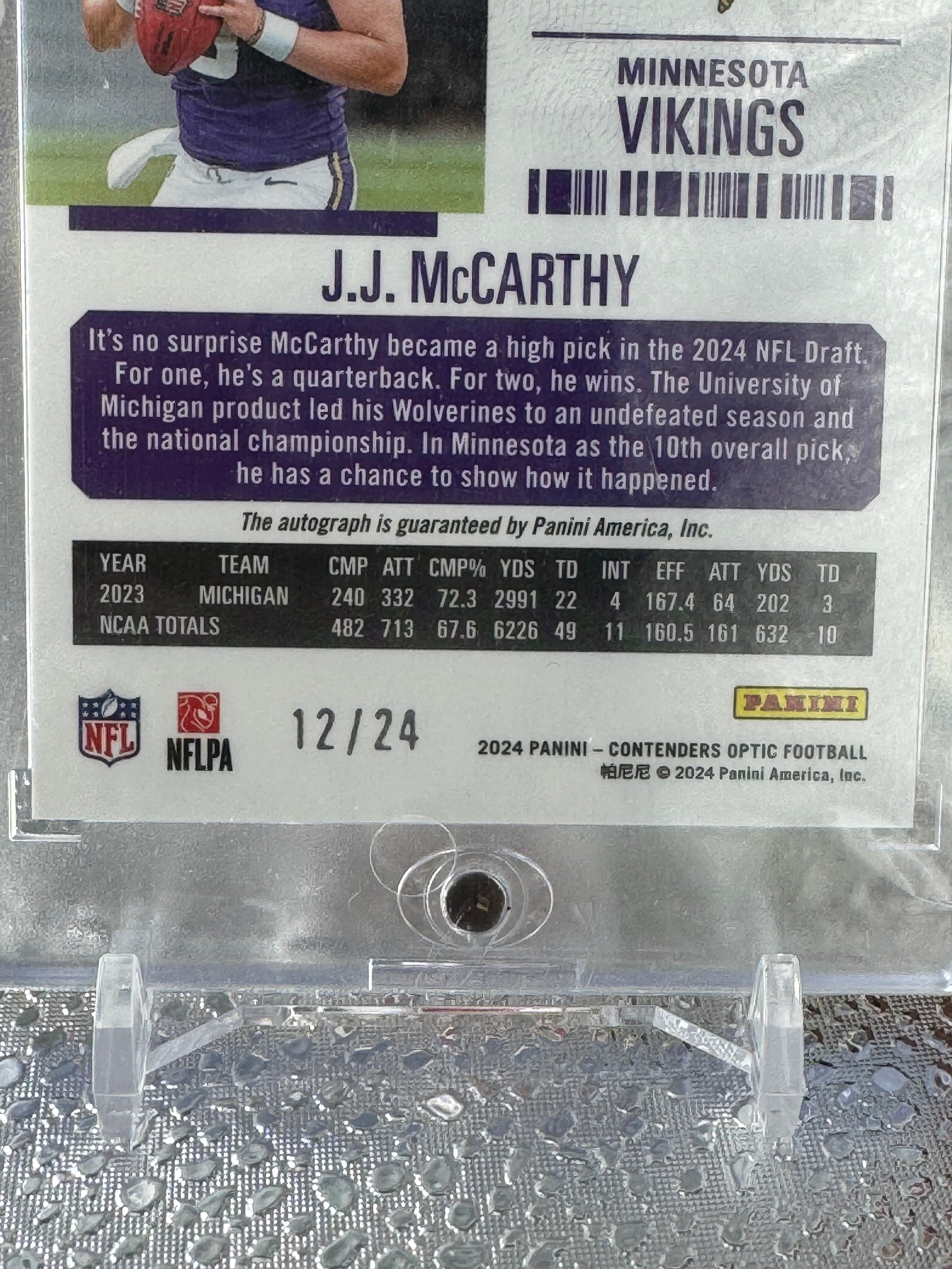 2024 Panini Contenders Optic J.J. McCarthy #PV-JJM Prizm RC 12/24