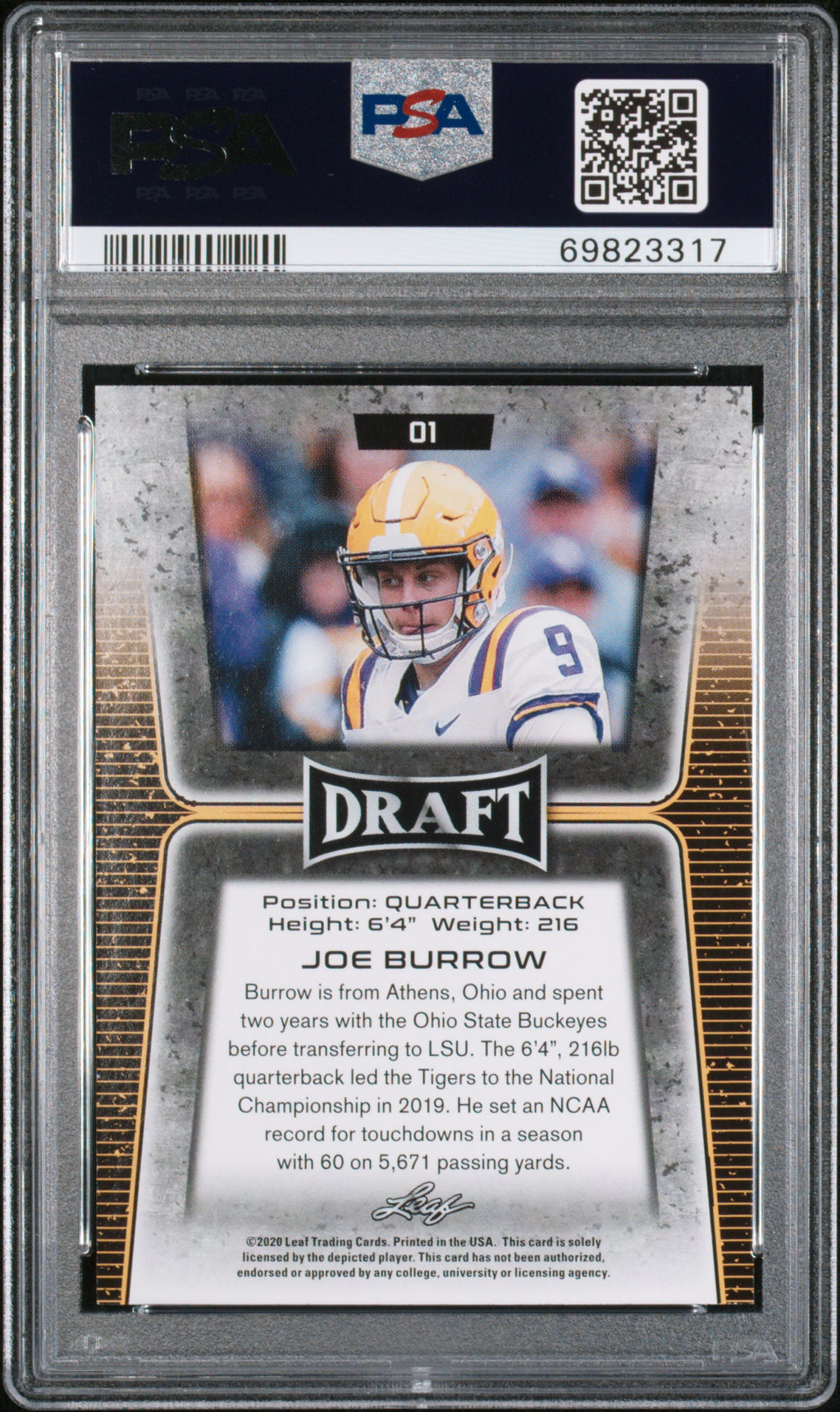 2020 Leaf Draft Joe Burrow #1 PSA 10