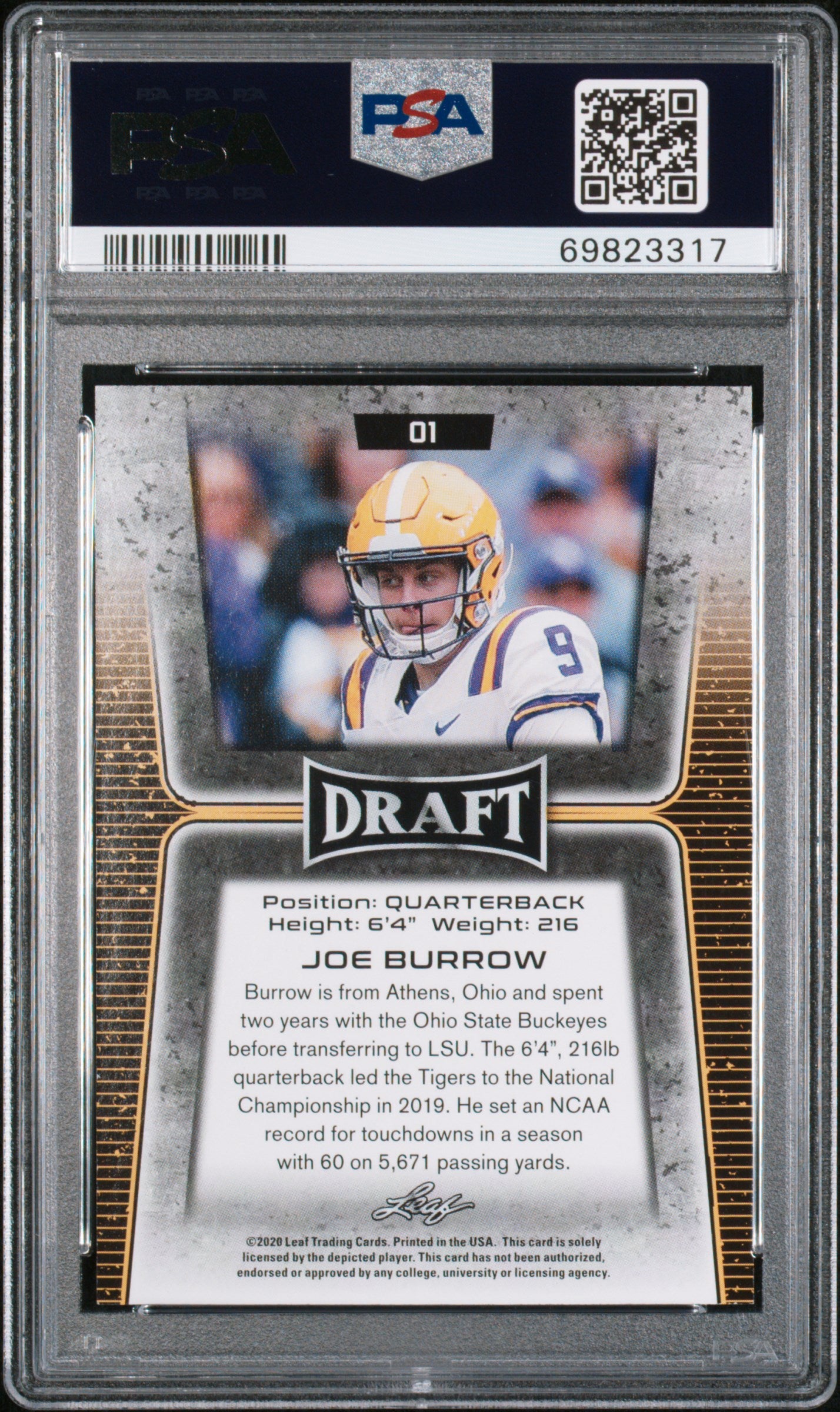 2020 Leaf Draft Joe Burrow #1 PSA 10