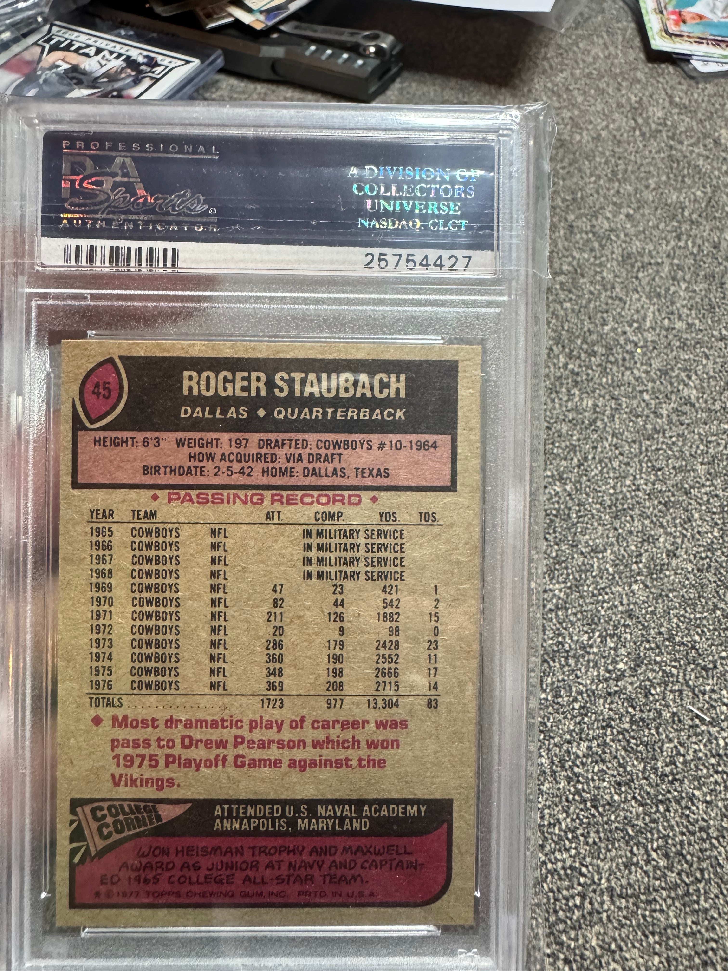 1977 Topps Roger Staubach #45 PSA 8