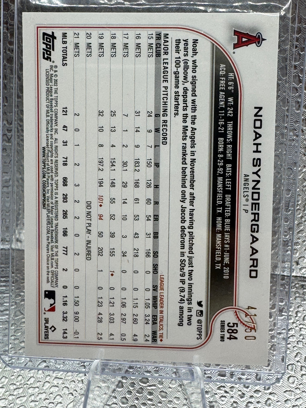 2022 Topps Series two Noah Syndergaard #584 41 of 50