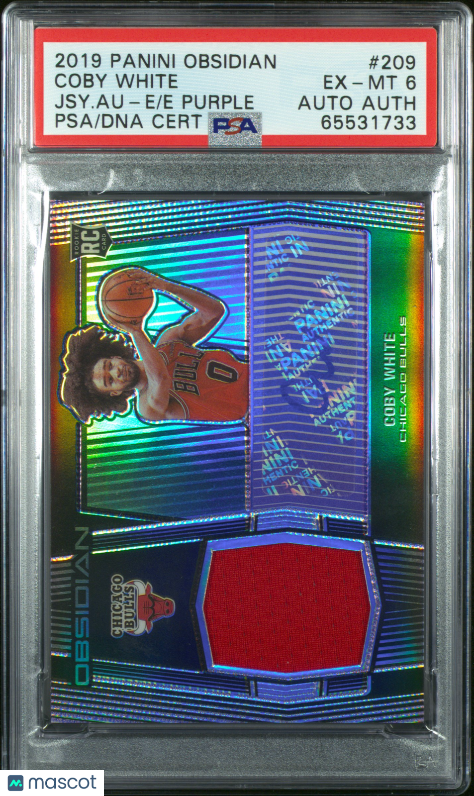2019 Panini Obsidian Coby White #209 Jsy. Au E E Purple PSA 6 Auto A